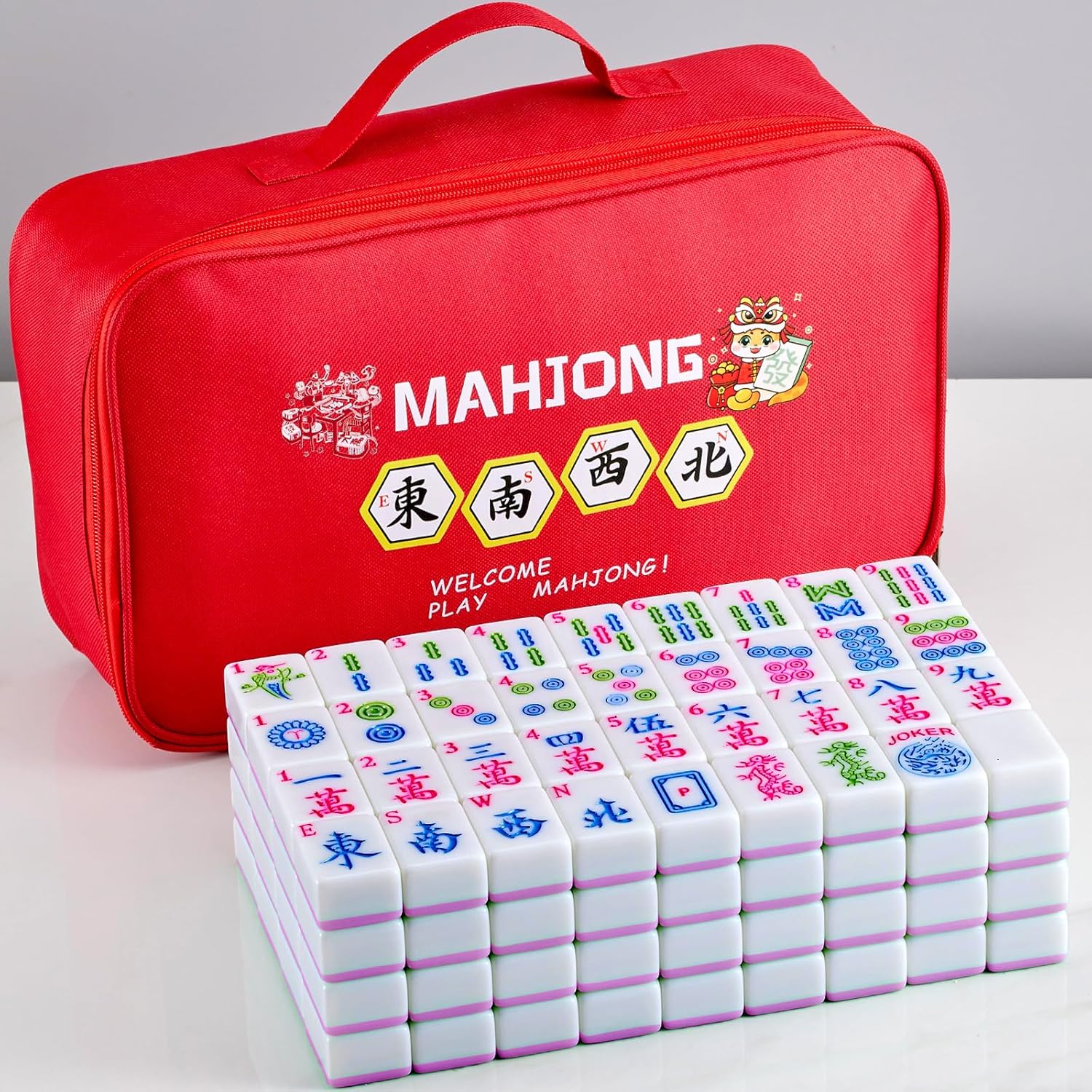 Pink American Mahjong Tile Set 166 American Mahjong Set 1.6-inch Large Mahjong Tiles and Mahjong Storage Bag