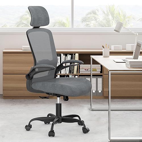 Miniatura 7 de Mimoglad Silla de oficina en casa, silla de escritorio ergonómica con soporte lumbar ajustable, silla de computadora de respaldo alto, reposacabezas