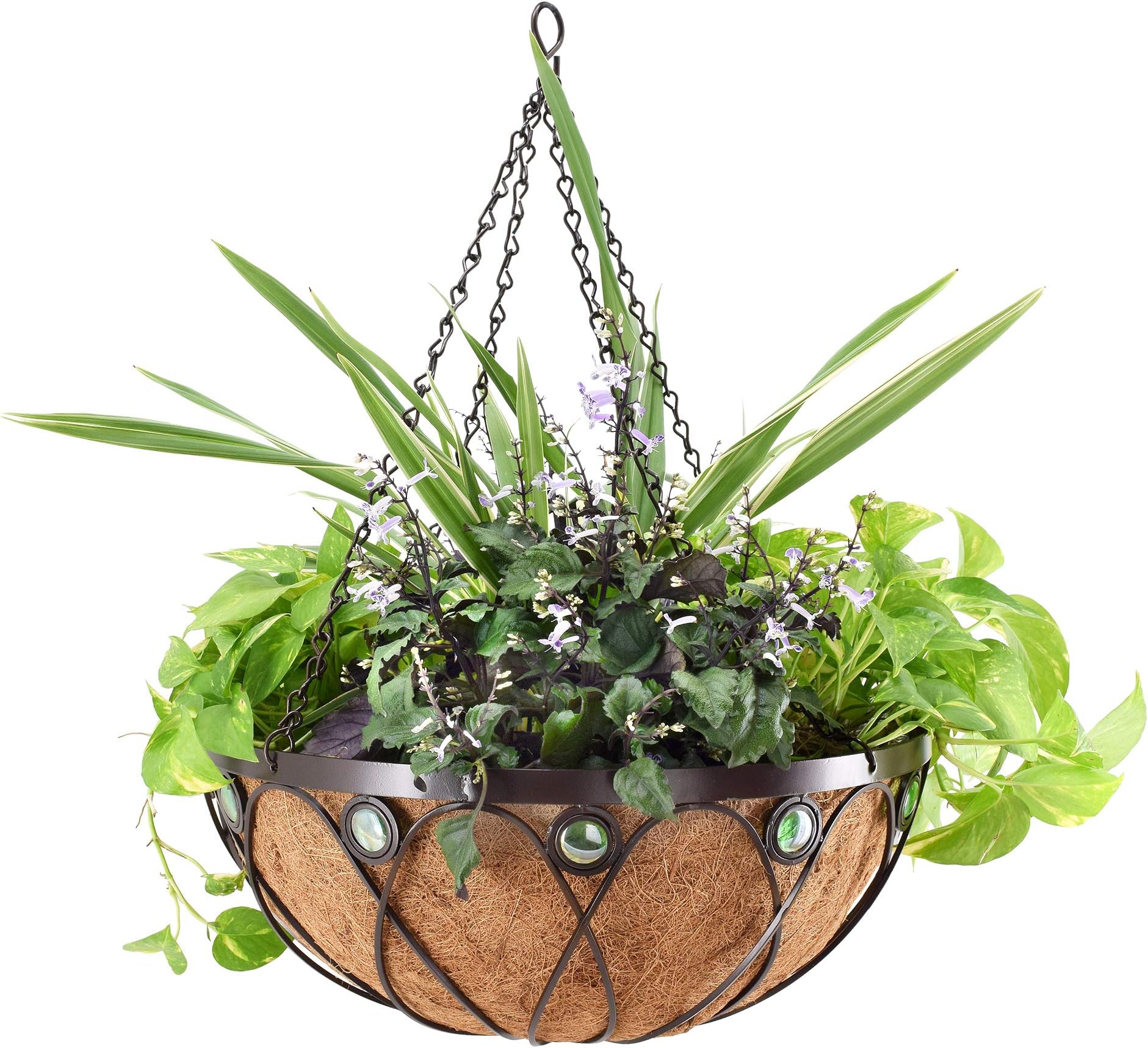 MOOVGTP Metal Hanging Planter Basket, Wrought Iron Flower Baskets with Chain Hanging