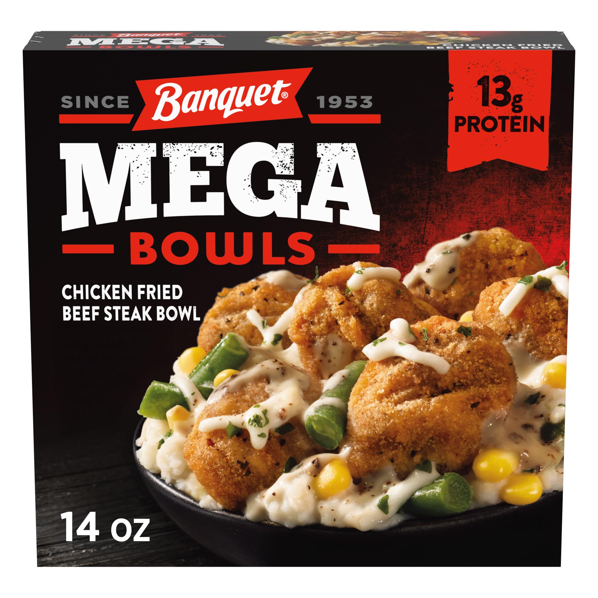 Mega Bowls Chicken Fried Beef Steak, Frozen Meal, 14 OZ