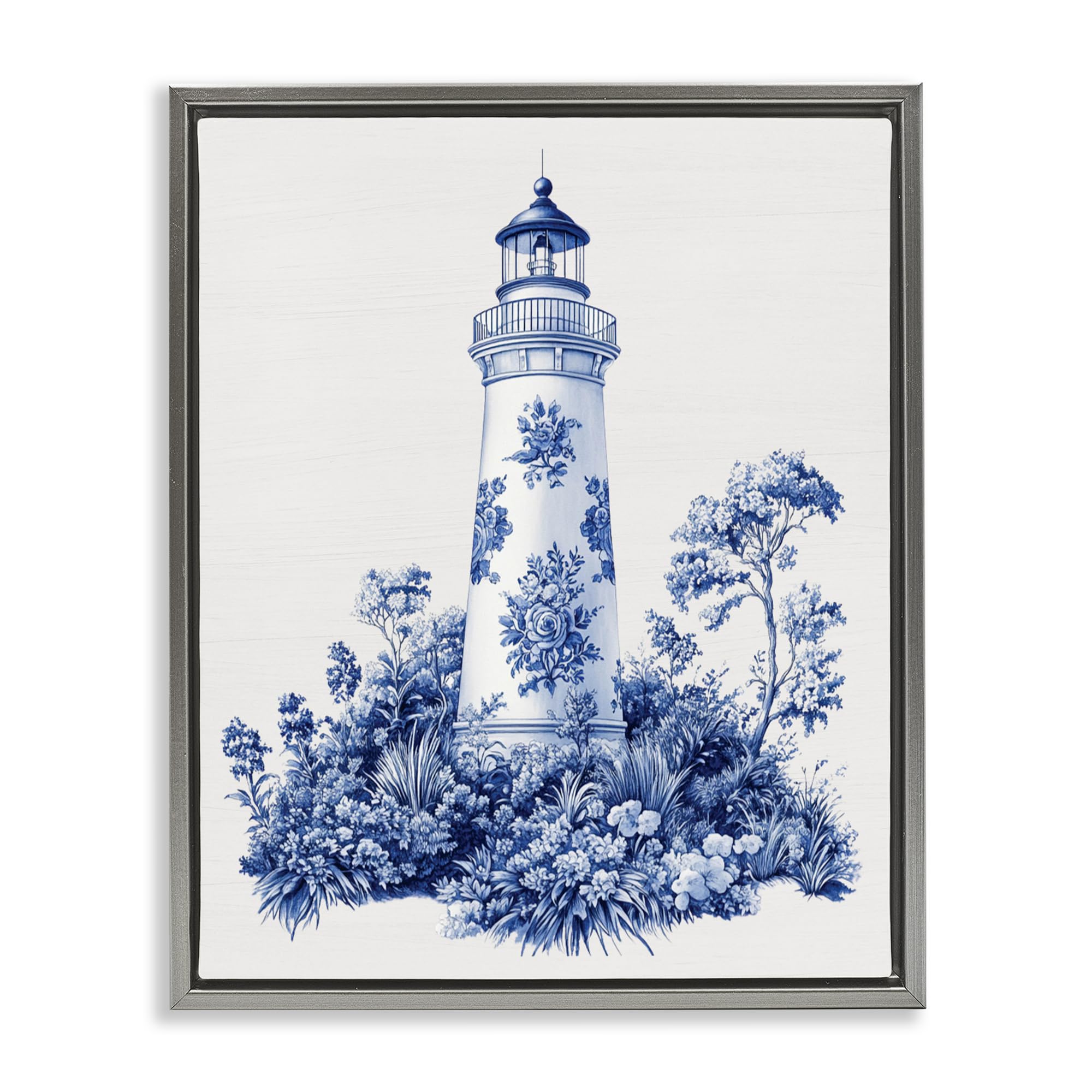 'Toile Patterned Lighthouse'| Floating Frame Canvas Art