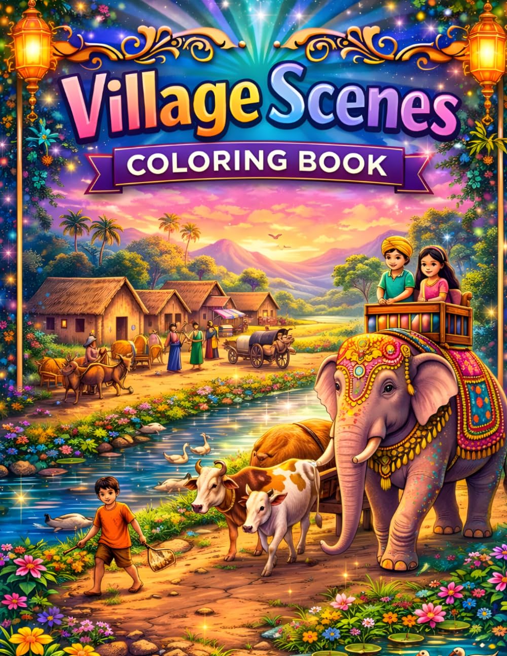 Village Scenes Coloring Book for All Ages: Relaxing Countryside Landscapes, Peaceful Rural Life & Beautiful Nature Moments to Color for Kids, Teens, and Adults