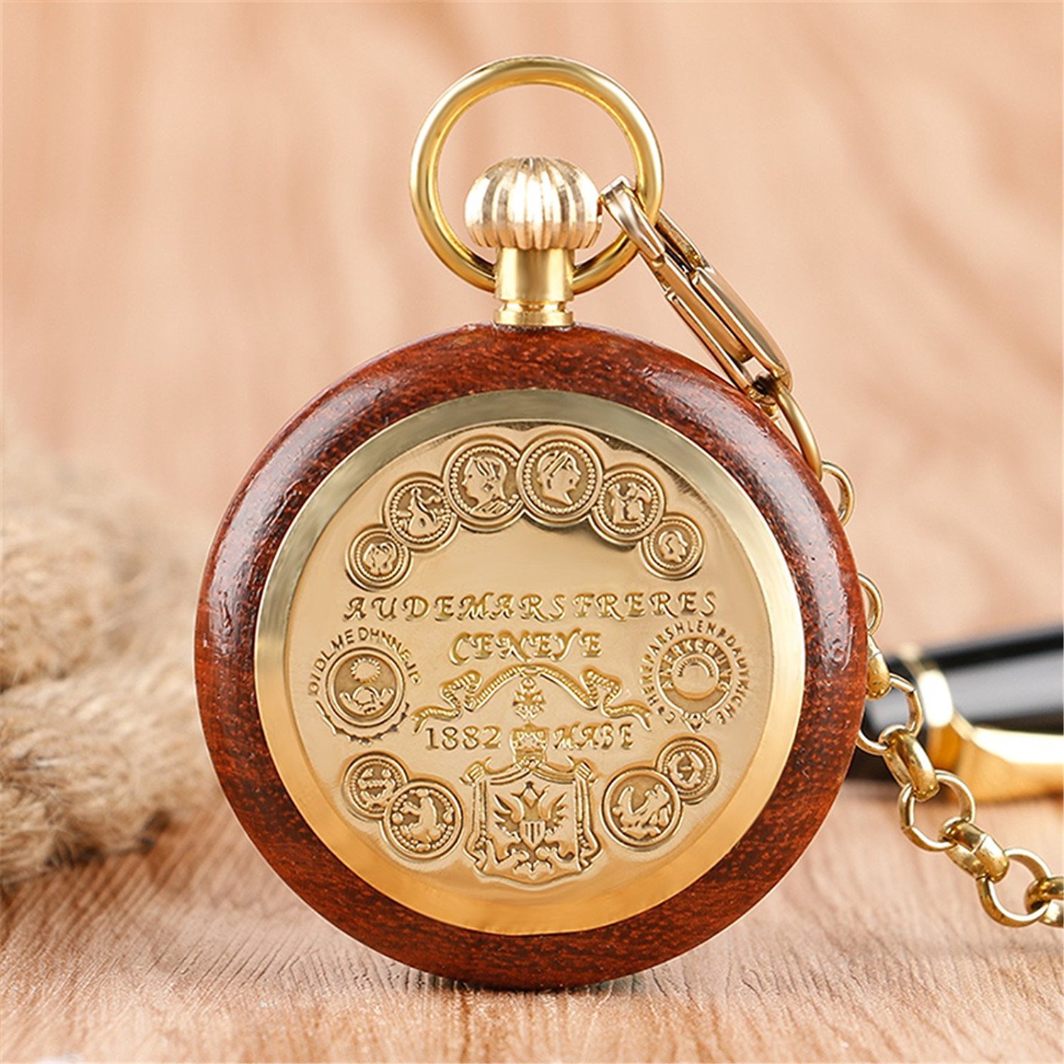 TREEWETO Montre de Poche mécanique en Bois à Chiffres Romains, Montre Gousset Ouverte pour Hommes et Femmes
