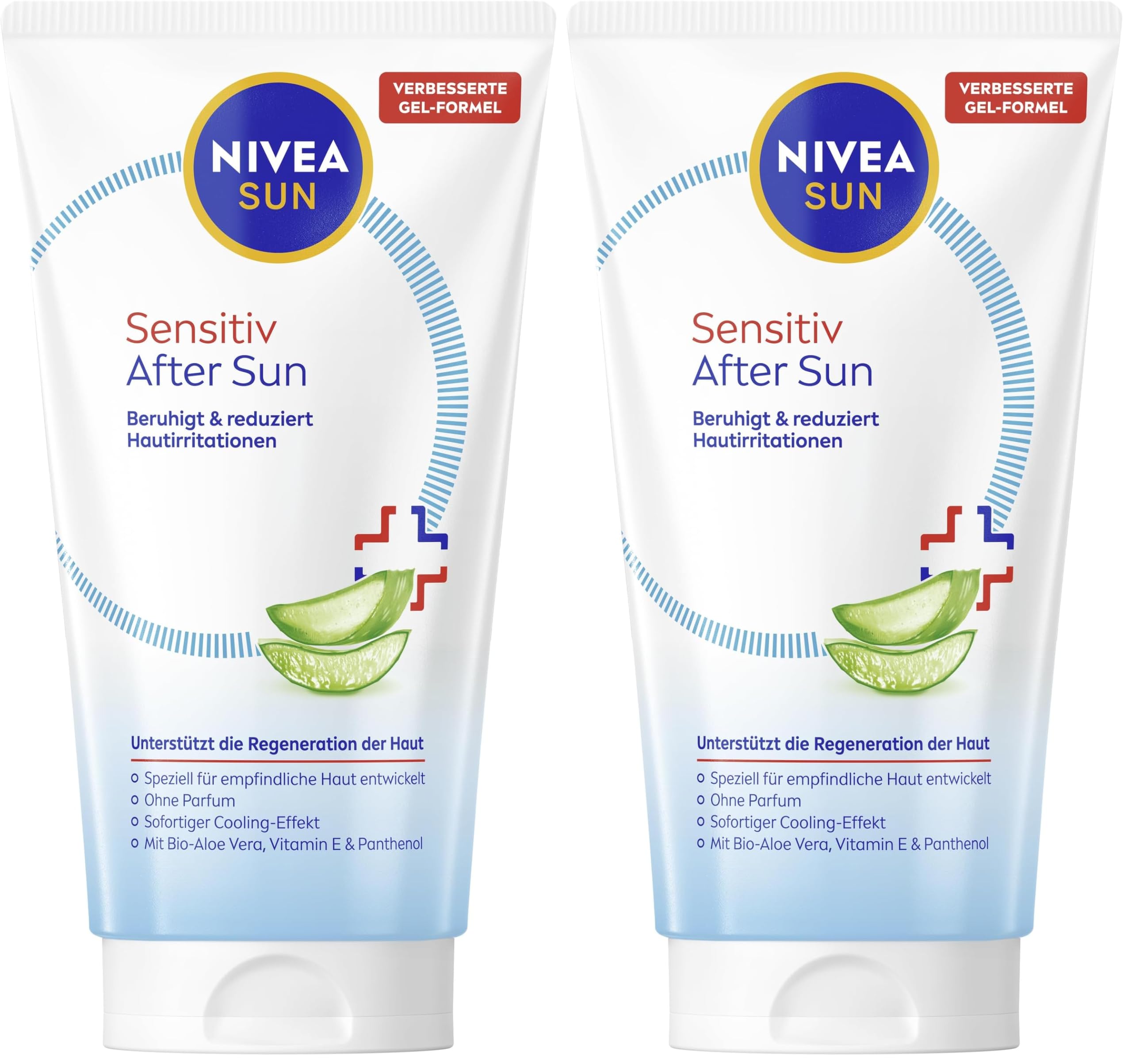 NIVEA SUN Sensitive After Sun, kühlende SOS-Pflege mit hautberuhigender Wirkung, Hautgel mit Bio-Aloe Vera, Vitamin E & Panthenol für sensible Haut (150 ml) (Packung mit 2)