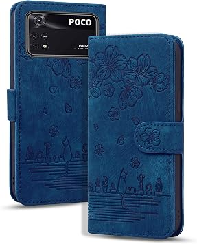 Torske Xiaomi Poco M4 Pro Case Notebook Type Sakura Pattern Cover for Xiaomi Poco M4 Pro 4G Oil Painting Design Vintage Color Comfortable Texture Wallet Type Poco M4 Pro Smartphone Case with Card