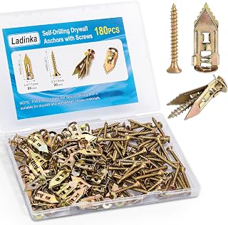 Ladinka 180PCS Self-Drilling Metal Drywall Anchors Kit - 90 Winged Zinc-Plated Anchors & Screws, No Pre-Drill for Sheetrock Hollow Walls