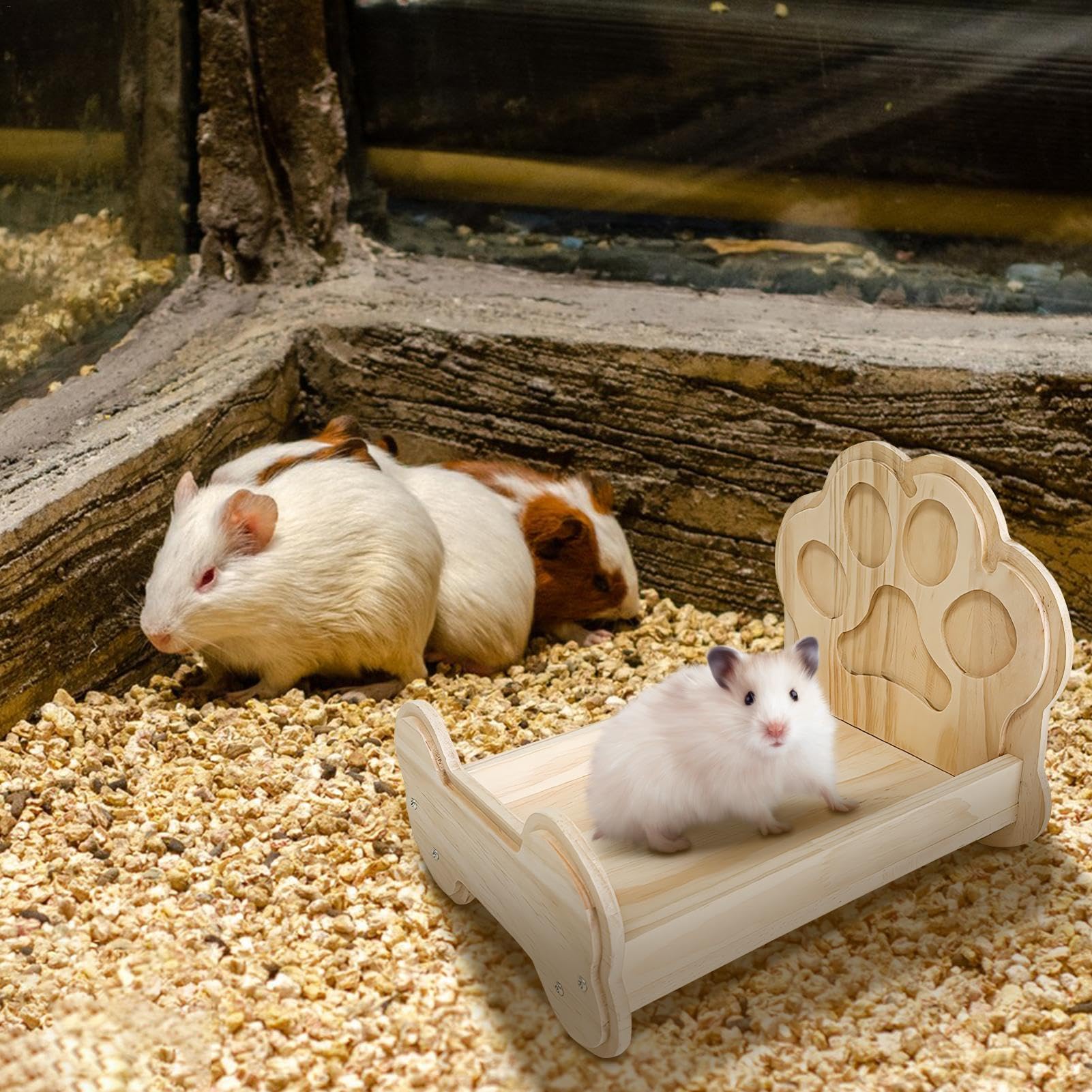 ペット用品 木製 小動物用ゆりかご チンチラ うさぎ天然木 寝床 揺れる