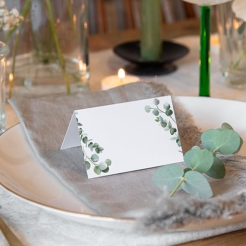 Miniatura 3 de Manta Makes Eucalyptus name place cards | white and green folded table name cards for party reception birthday 50 pieces | name cards for table