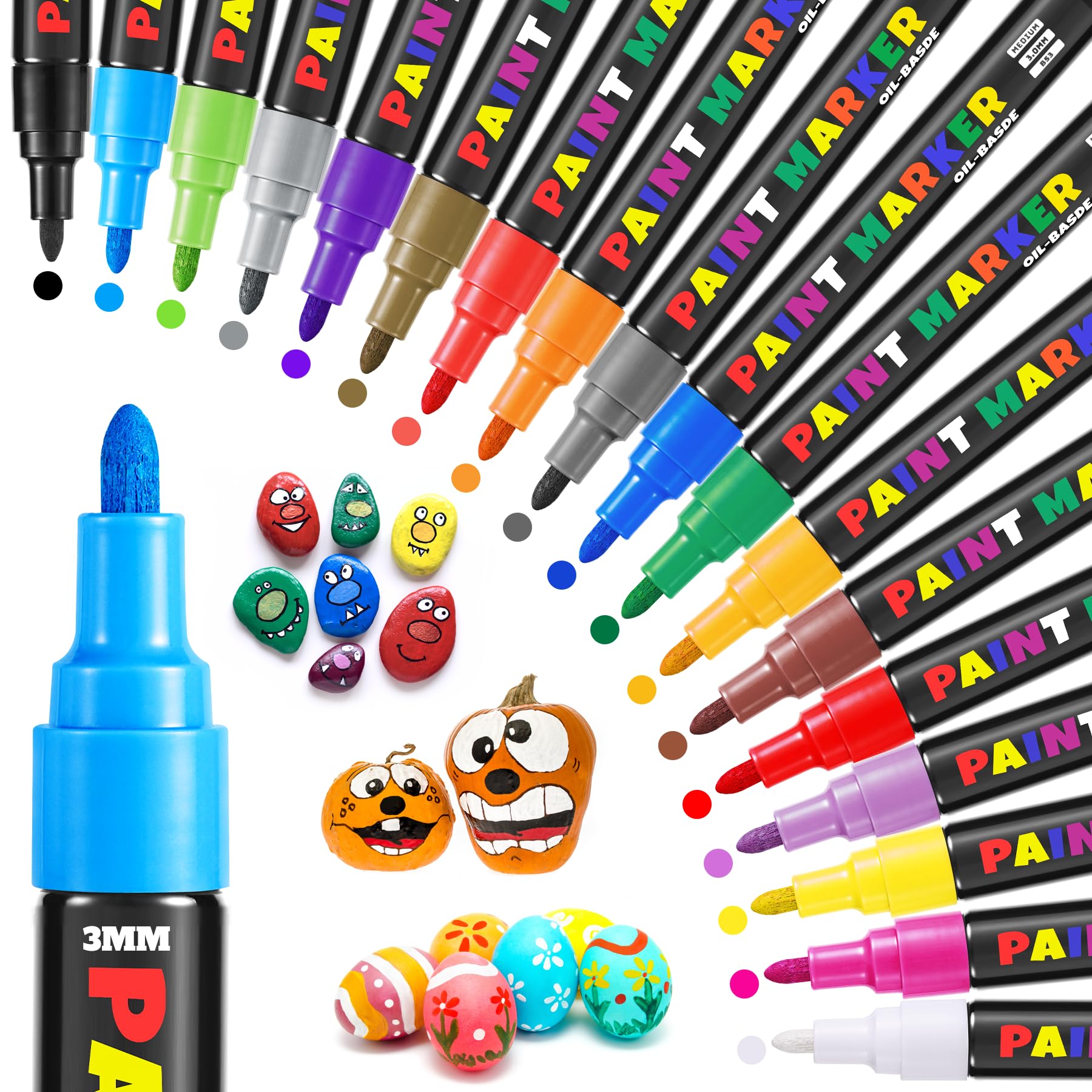 LUZOON Acrylic Markers, 18 Colours Acrylic Paint, Permanent Acrylic Markers for Glass, Stones, Wood, Ceramic, Glass, Plastic, Non-Toxic and Insipid (3 mm)