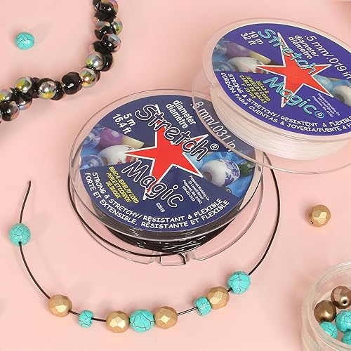 Miniatura 7 de Stretch Magic Cordón elástico para cuentas  Color negro, 0.024 in de diámetro, 328.1 ft (328 pies)  Cuerda fácil de anudar, fuerte y elástica para