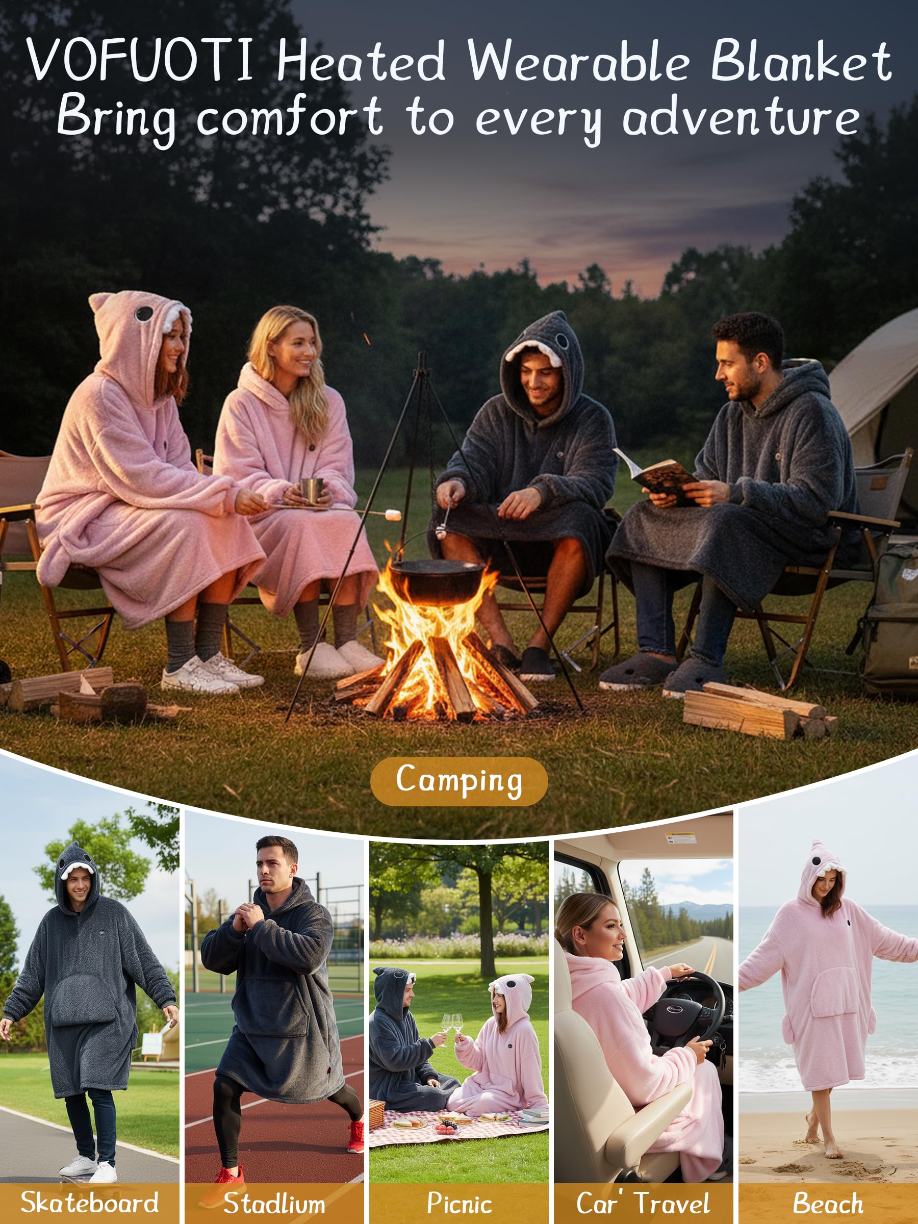 Beheizte Hoodie Decke mit Ärmeln,Heizdecke mit Ärmeln Kabellos mit Akku,10000mAh,Geschenk für Frauen,Tragbare Decke zum Anziehen Erwachsene Kuscheldecke,Weihnachtsgeschenke für Freundin Mütter75*110cm