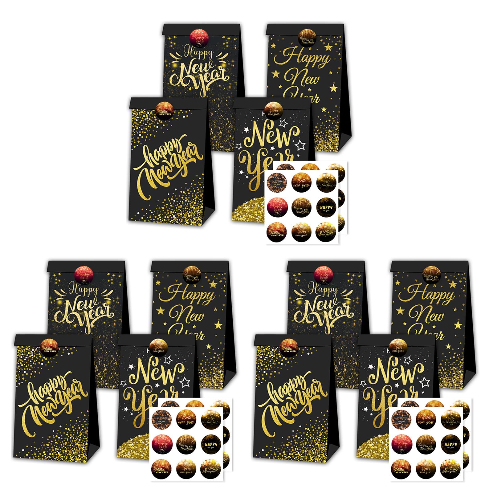 Elnwnnkc Of 12 New Year Packaging Bags for Gift Decorative Paper Bags Stylish Wrapping Bag Party Supplies Paper Treat