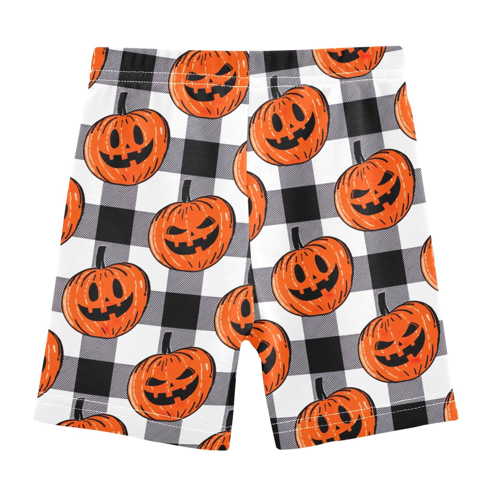 ODAWA Halloween Black White Plaid Teen Tumbling Shorts, Breathable Soft Stretch Cartwheel Shorts for Kids Girls 4T