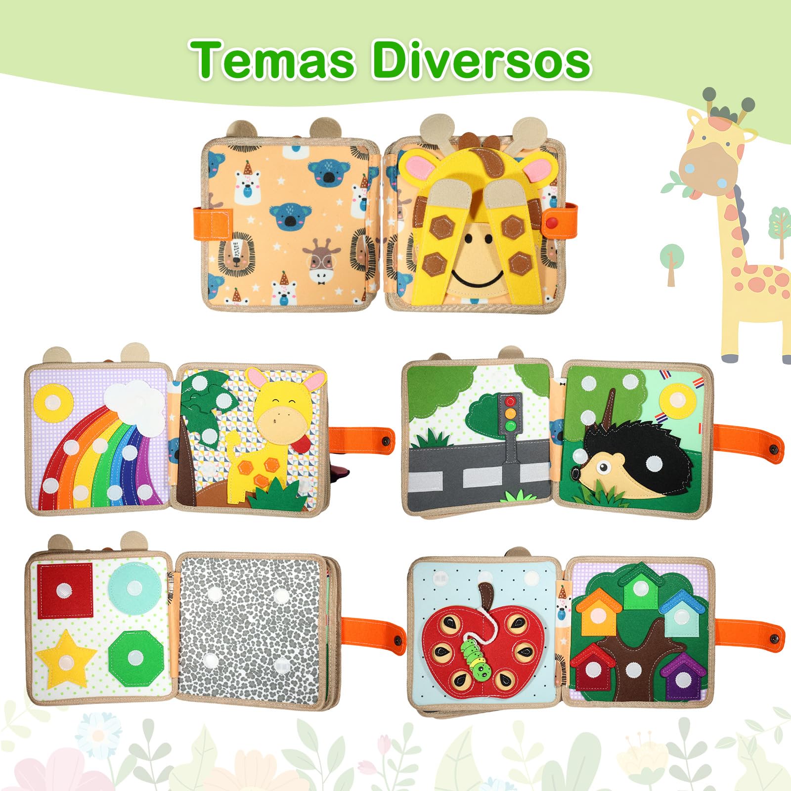 Busy Board Montessori 1 Año, Libro de Actividades Quiet Book para Niños Pequeños, Libro Interactivo de Fieltro DIY, Libros de Habilidades Prácticas (Naranja)
