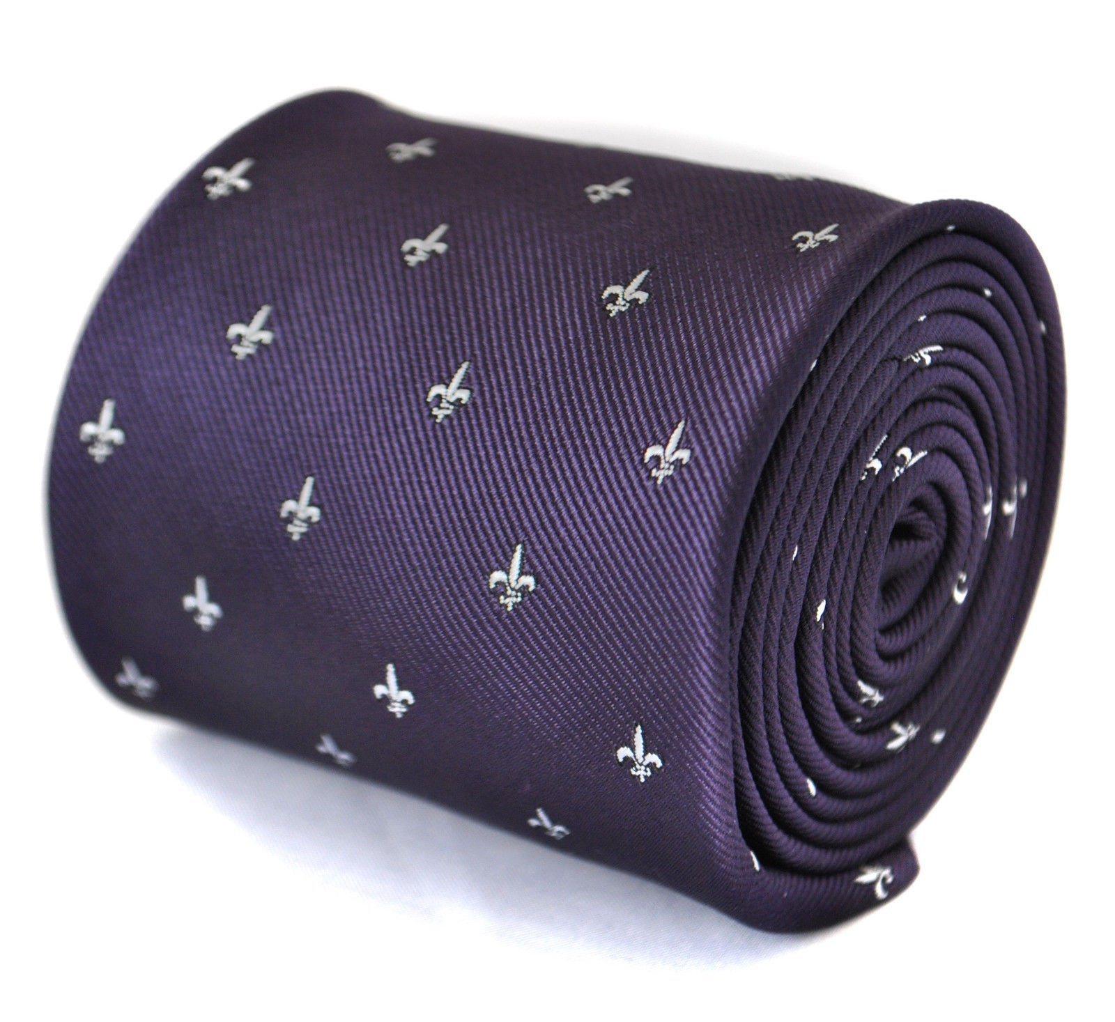 Frederick Thomas Dark Purple Tie with Elegant Fleur de Lis Pattern, Men’s Necktie for Formal Occasions, Office Wear, Weddings and Dinner Parties
