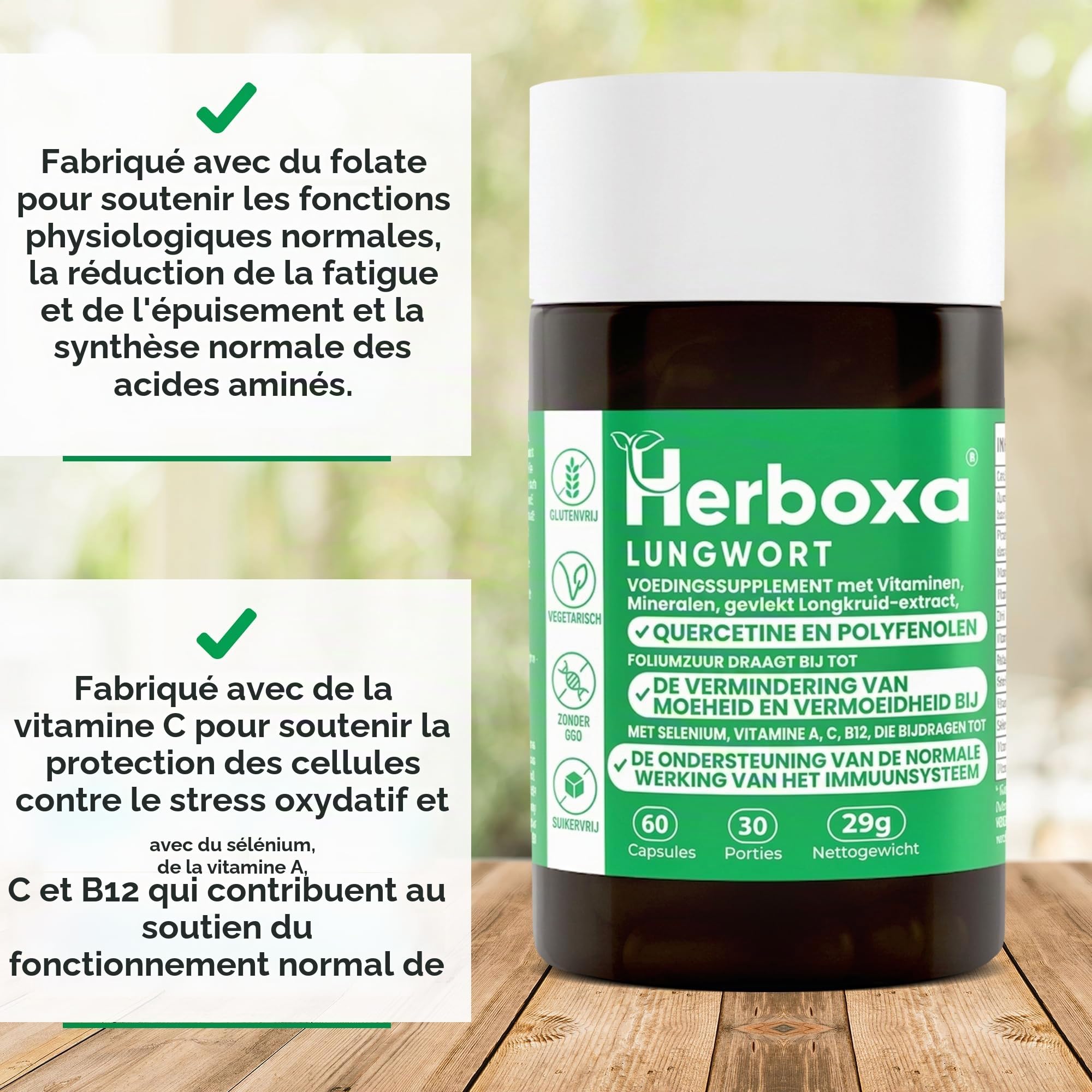 Herboxa Lungwort Pulmonaire Avec 550 Mg De Lungwort Tacheté - Contient De L'acide Folique Pour Réduire La Fatigue Et L'épuisement, De La Vitamine C, Du Quercétine, Du ProG-Phen - 240 Capsules Véganes