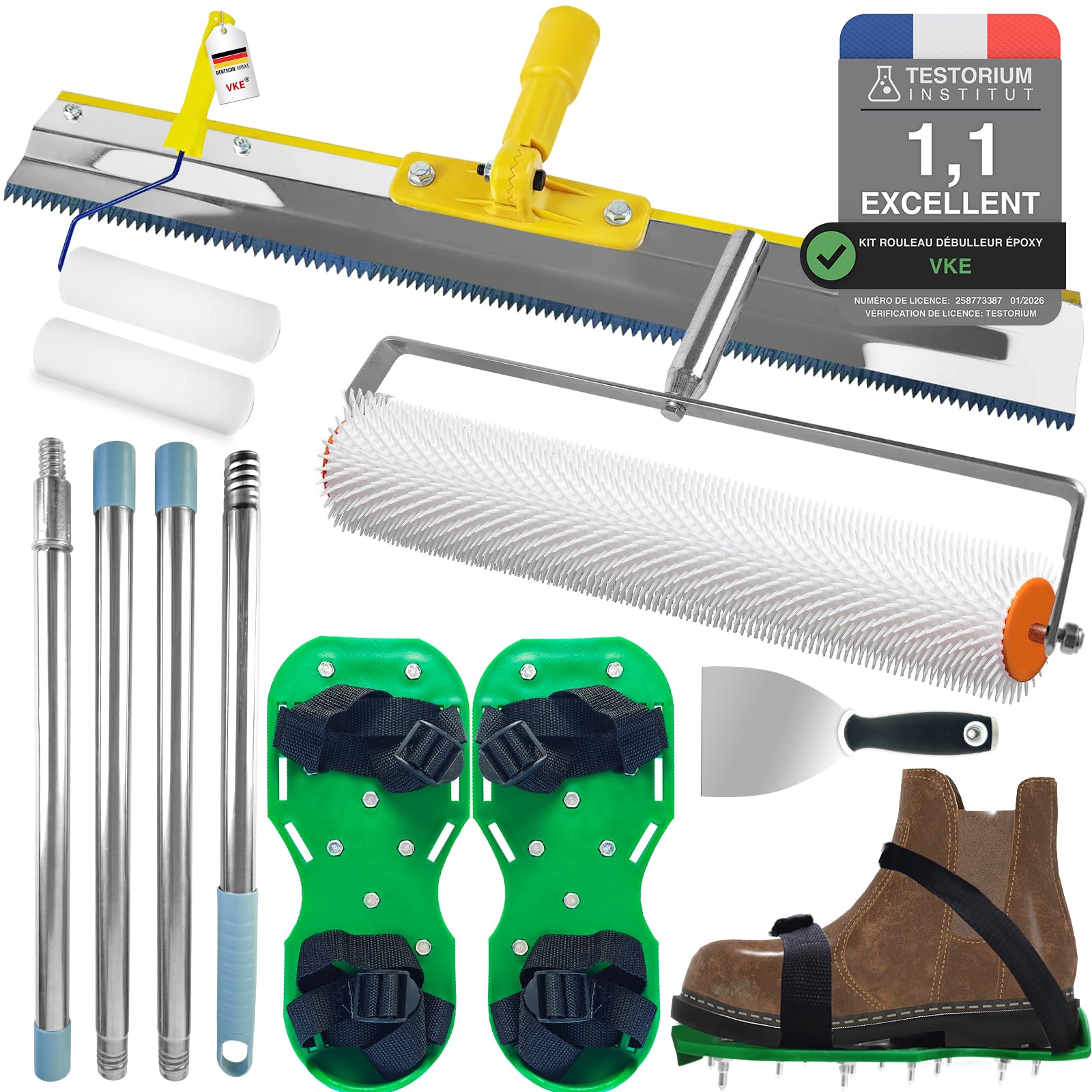 VKE Kit Ciment Autonivelant Rouleau Debulleur 50cm Perche Telescopique