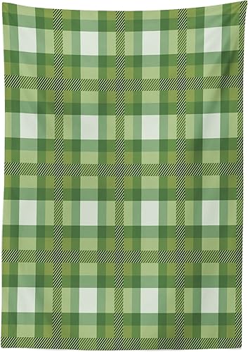 Miniatura 2 de Lunarable Mantel verde para exteriores, patrón tradicional de tartán escocés, estampado geométrico a cuadros, estampado gráfico a rayas, mantel