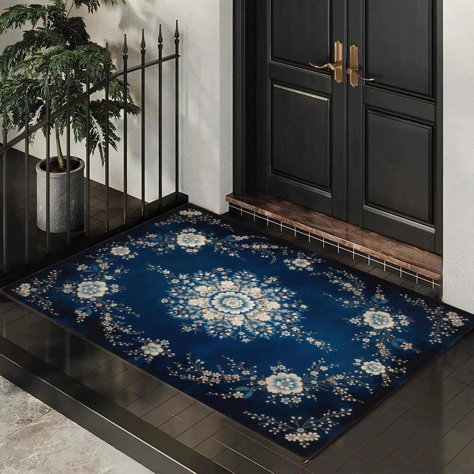Tapis de sol antidérapant et absorbant floral retro