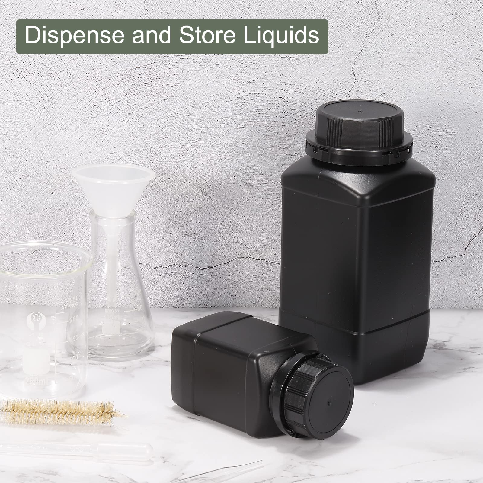 YOKIVE 5 Pezzi Bottiglie Per Reagenti Chimici, Contenitori Per Laboratorio Con Bocca Larga | Conservazionliquidi, Ideali Per Laboratorio, Negozi, Fabbrica (Nero, 34-Oz)