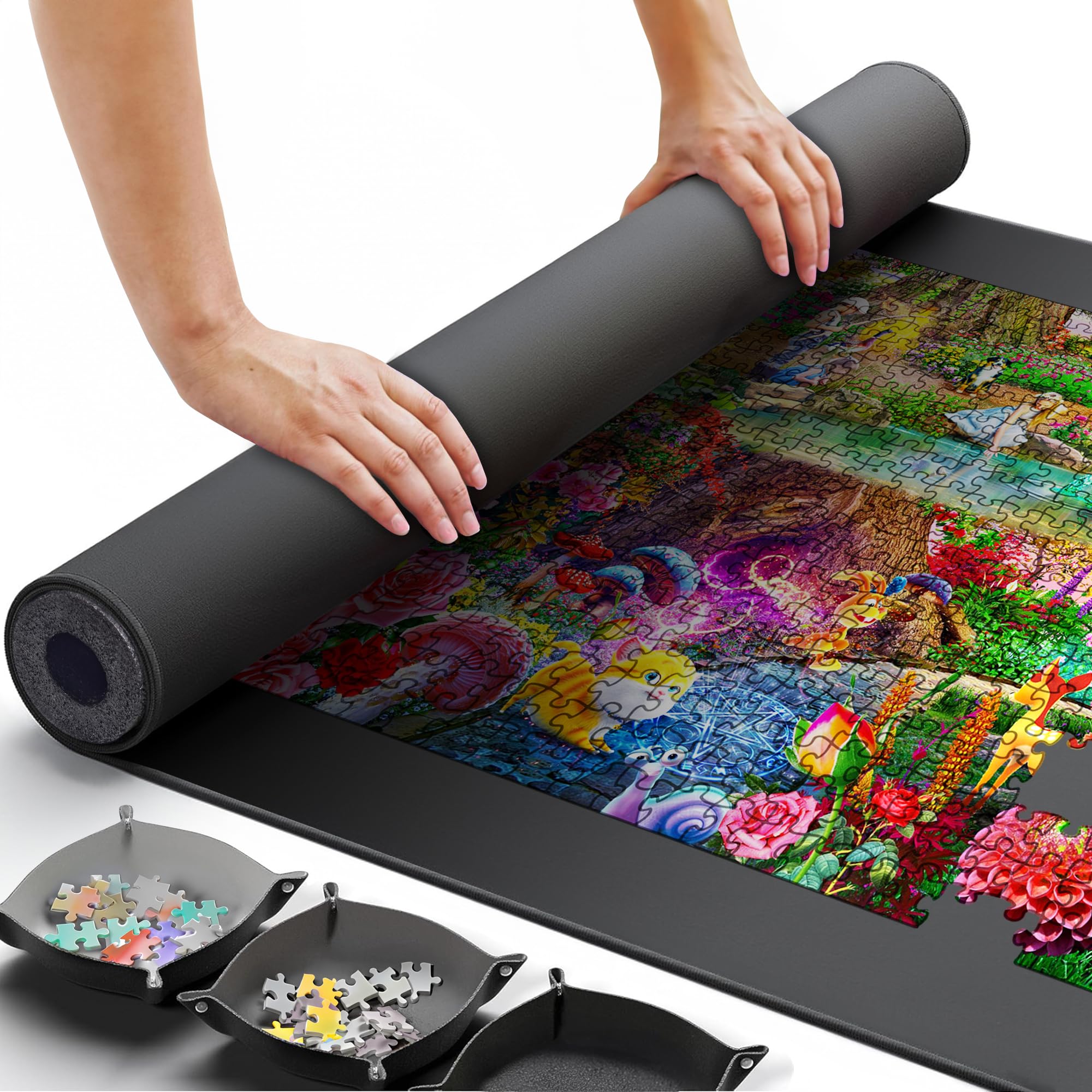 Puzzle Mat Portable Puzzle Mat Roll Up (Black, Extra Large)