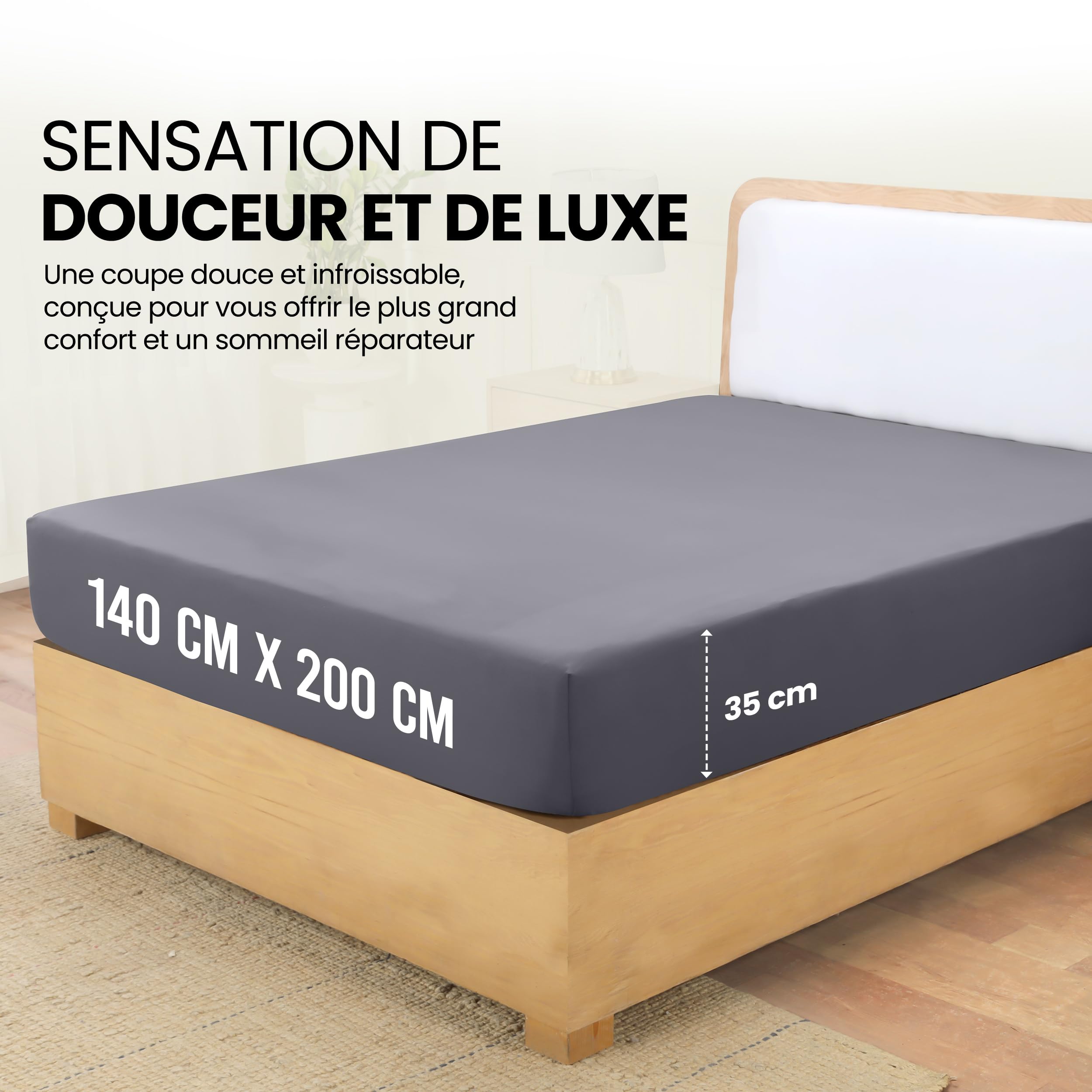Utopia Bedding Drap Housse - Gris, 140 x 200 cm - Certifié Oeko-Tex - Bonnets 35 cm pour Matelas Épais - Polyester Microfibre brossée - 2