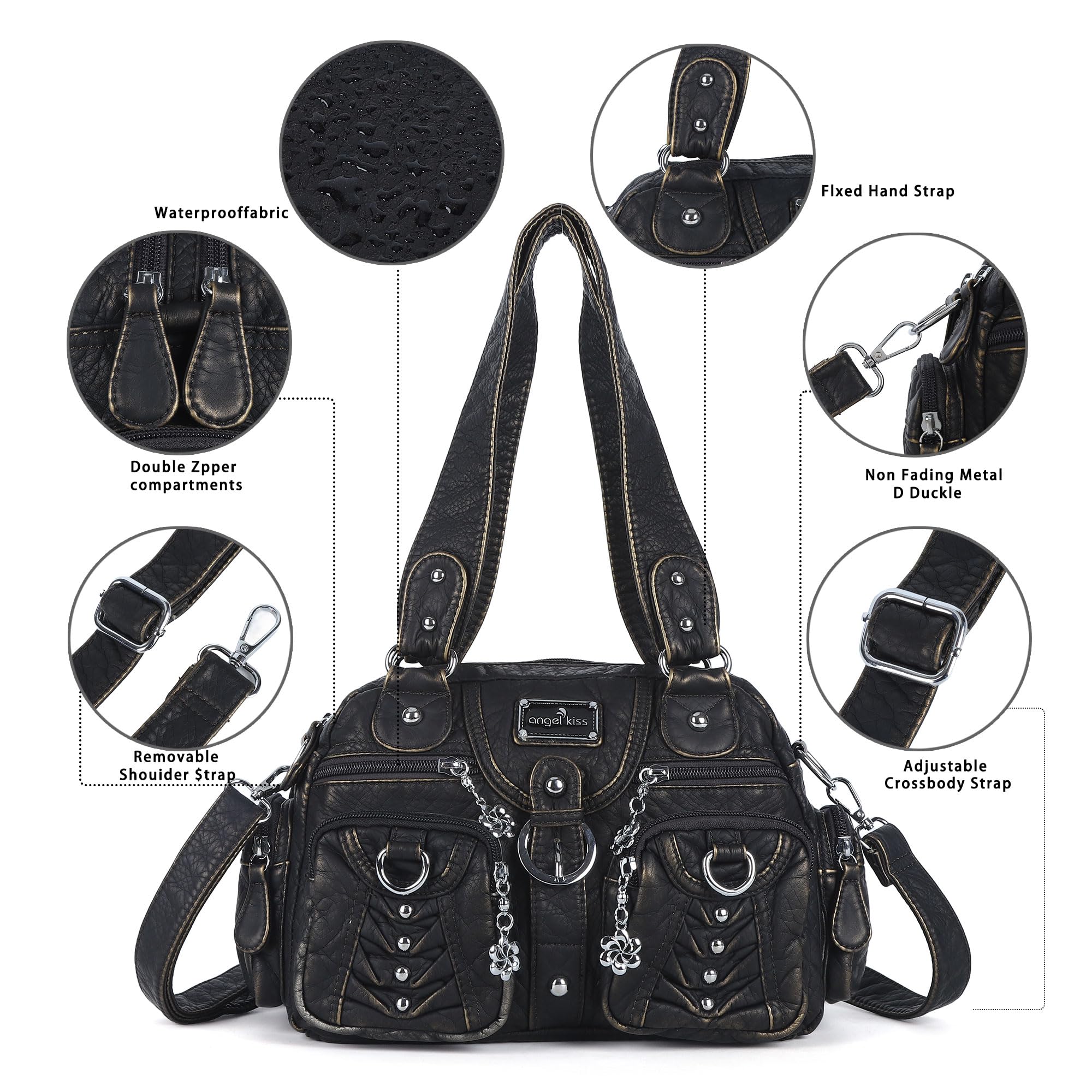 Angel Kiss Piccola borsa da donna a tracolla e a tracolla, multitasche, morbida, con tracolla regolabile