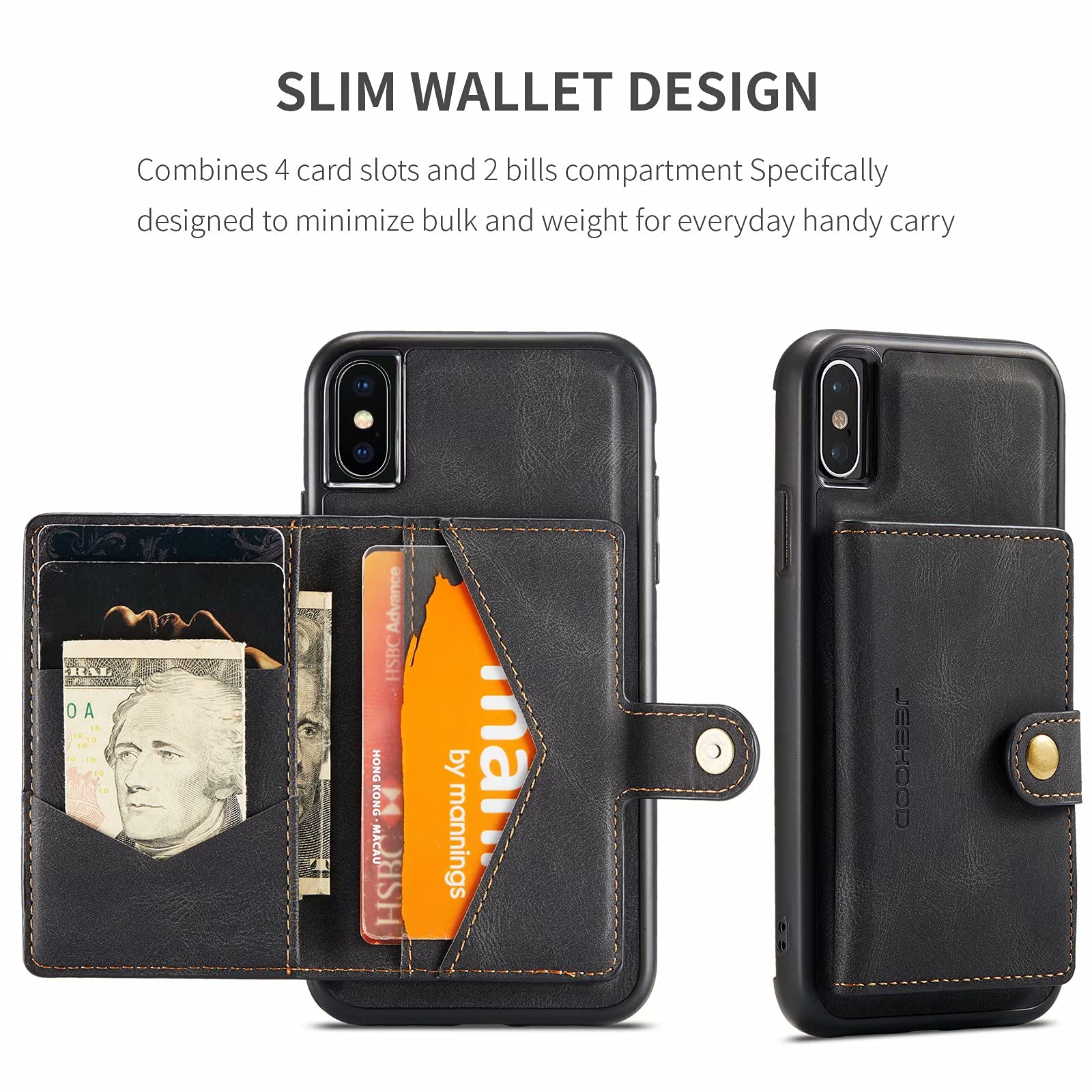 Konstreet Custodia A Portafoglio Per IPhone X/XS – Pelle PU Con Porta Carte E Cavalletto – Nero