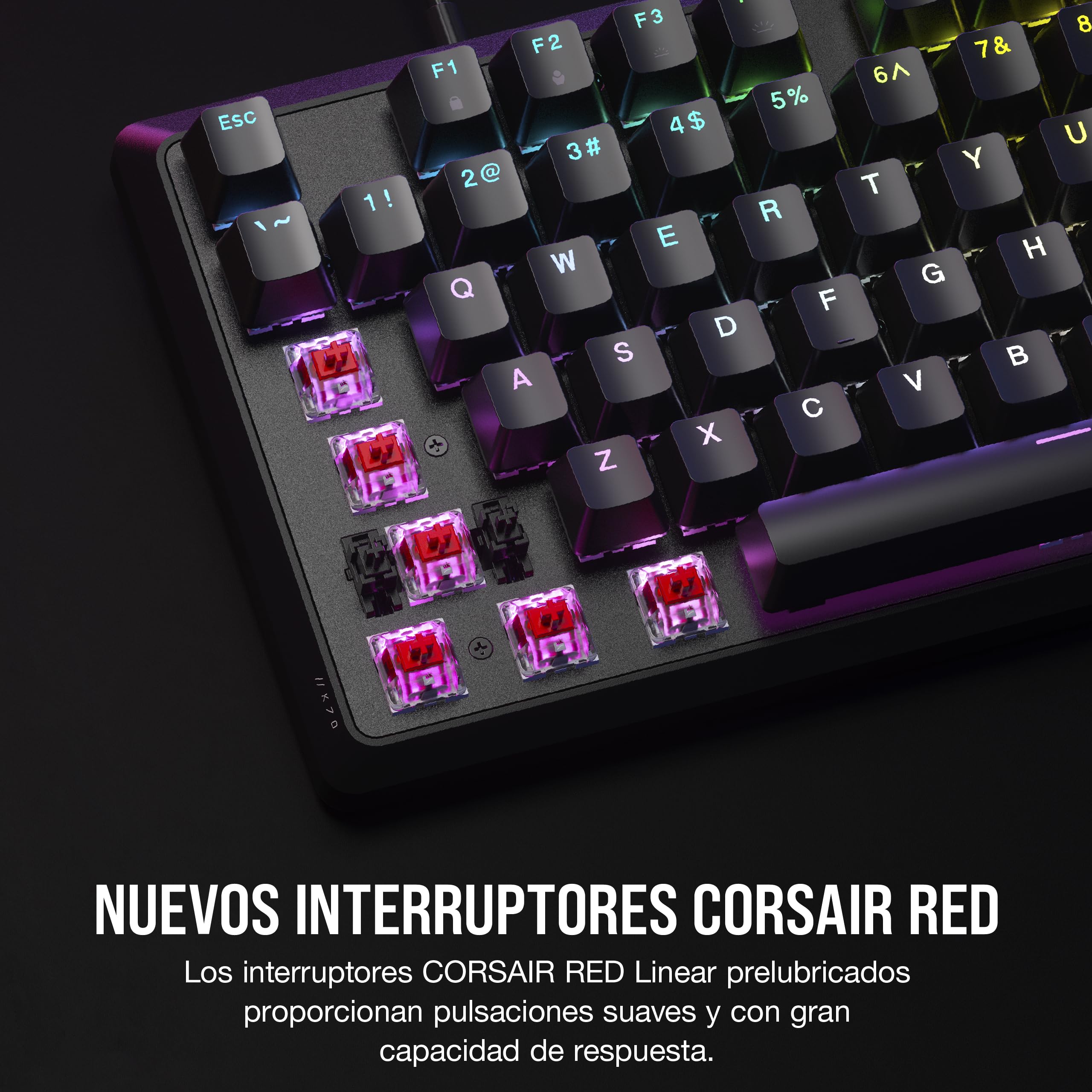 Corsair Teclado mecánico K70 CORE RGB para juegos, interruptores lineales rojos MLX prelubricados, amortiguación de sonido, esfera de control multimedia, compatible con iCUE