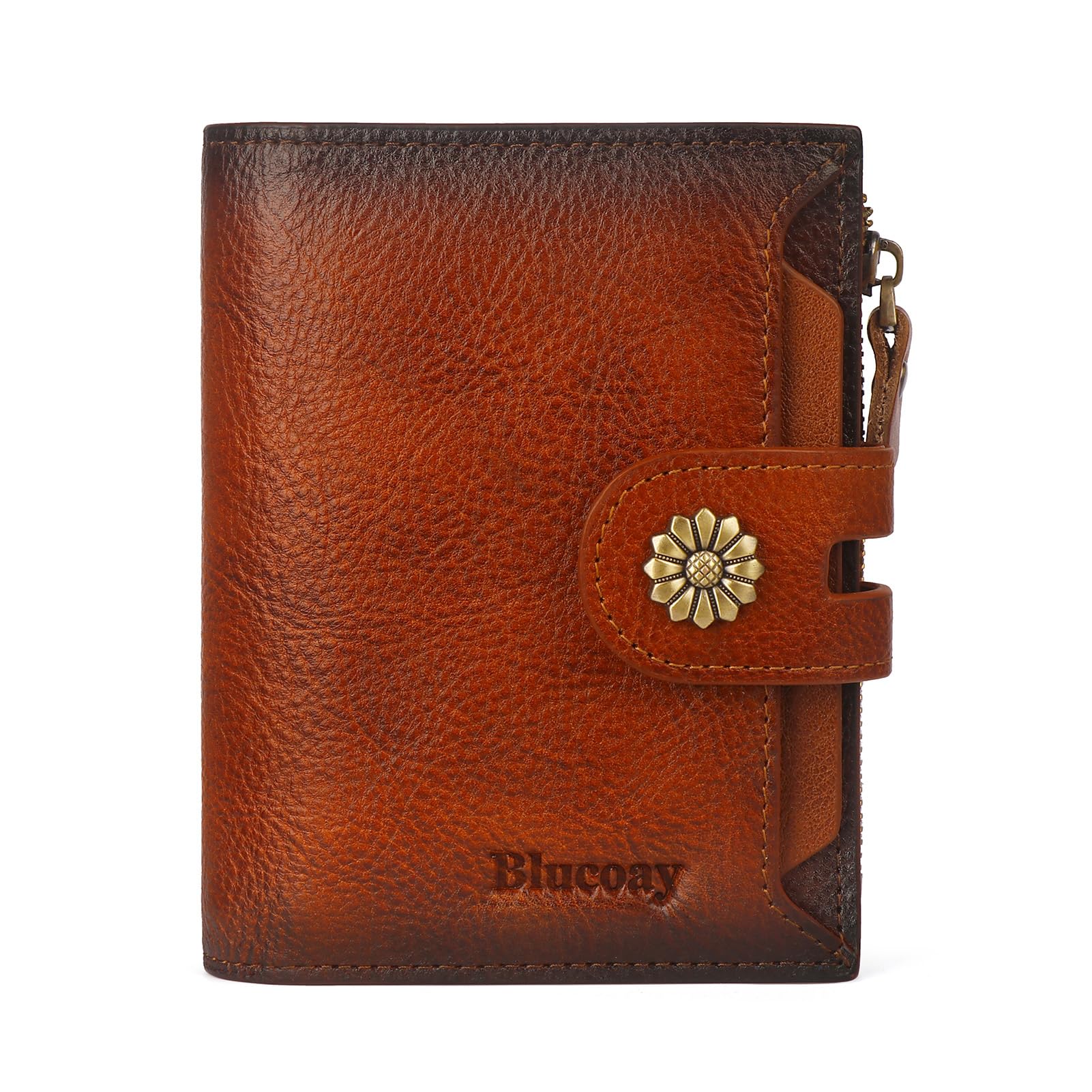Blucoay Wallet Women,RFID Blocking Leather Womens Wallet Bifold Compact Card Holder Small Wallet for Women with Removable ID Window Brown