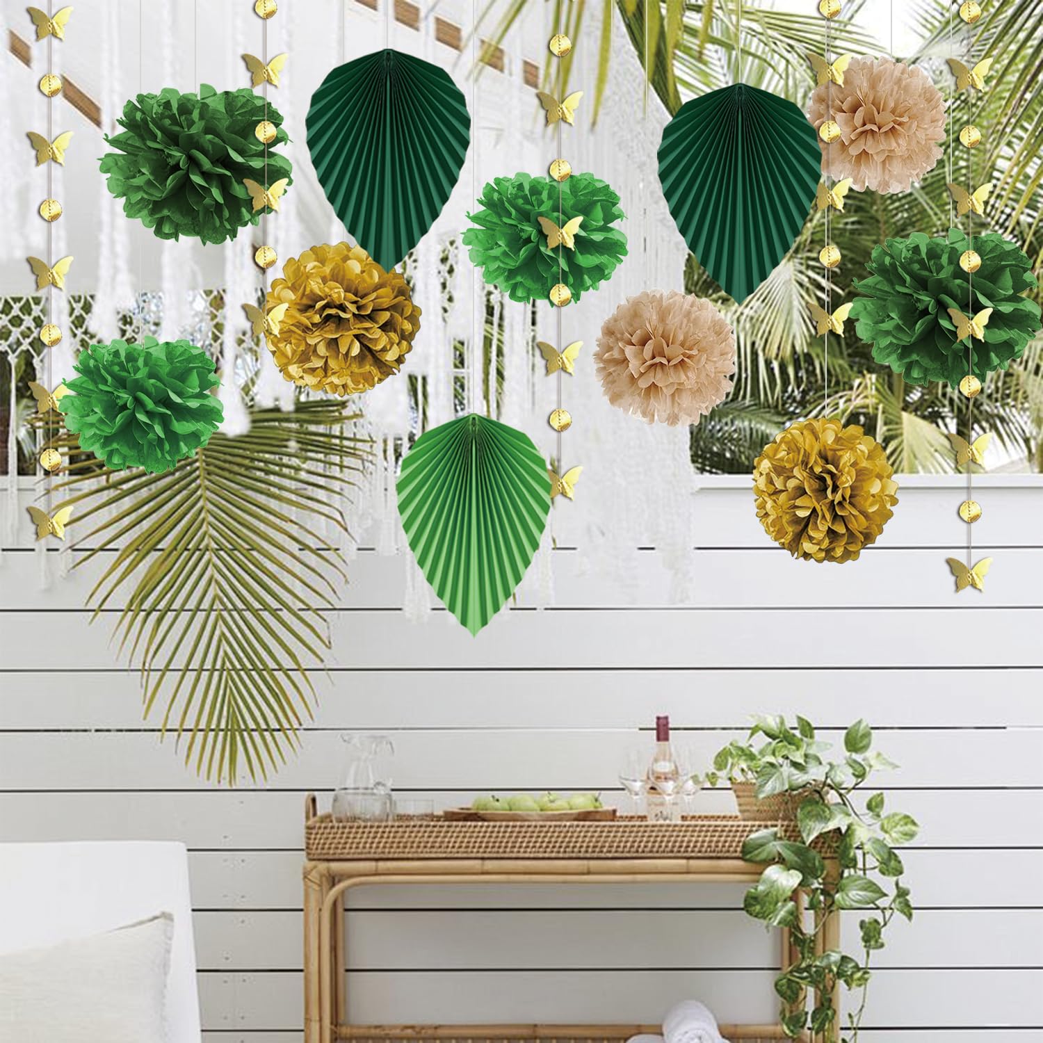 Vsosfiza Dschungel-Deko Set 27-teilig - Papier Pompons & Wimpelkette Für Babyfest & Hochzeit