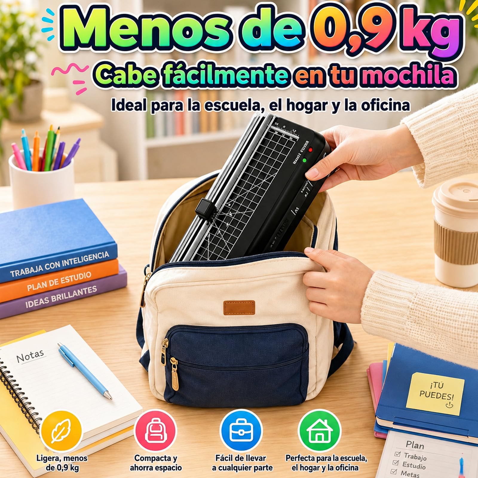Plastificadora A4 Máquina plastificadora térmica A4 con 70 sg calentamiento rápido y Cortador de Papel. La plastificadora portátil con Función ABS para Colegio Oficina Hogar