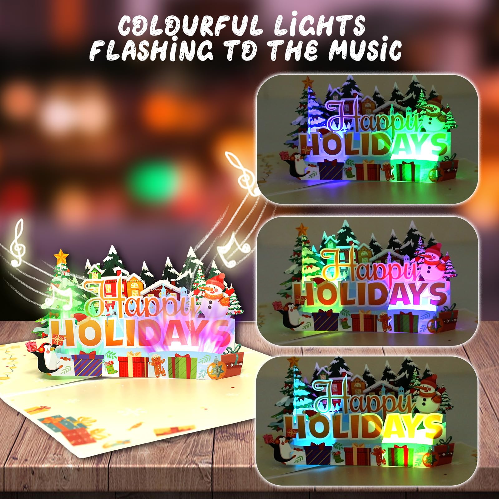 Christmas Cards, Musical Christmas Card with Lights, 3D Snowman Pop Up Christmas Card, Xmas Card for Kids Women Men - Image 2