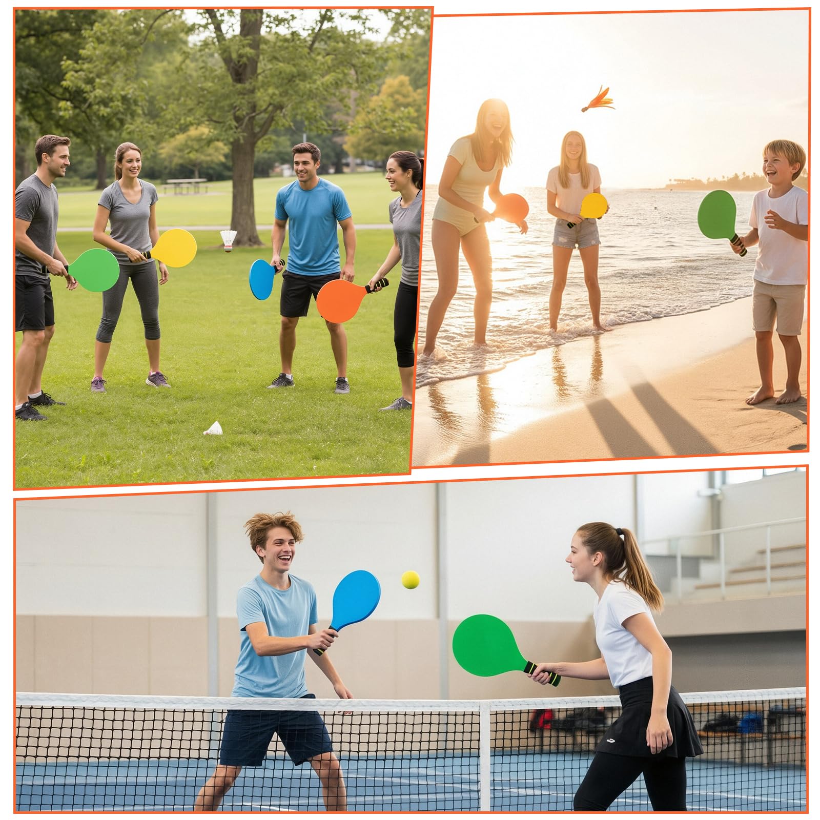 Beach Ball Spiel Set, Draußen Kinder Beachball Set with 2 Schläger, 6 Federbälle, 2 Haltbare Plastikbälle, 1 Tasche, Strandball Schlägerset Sommer Paddleball Spielset für Party