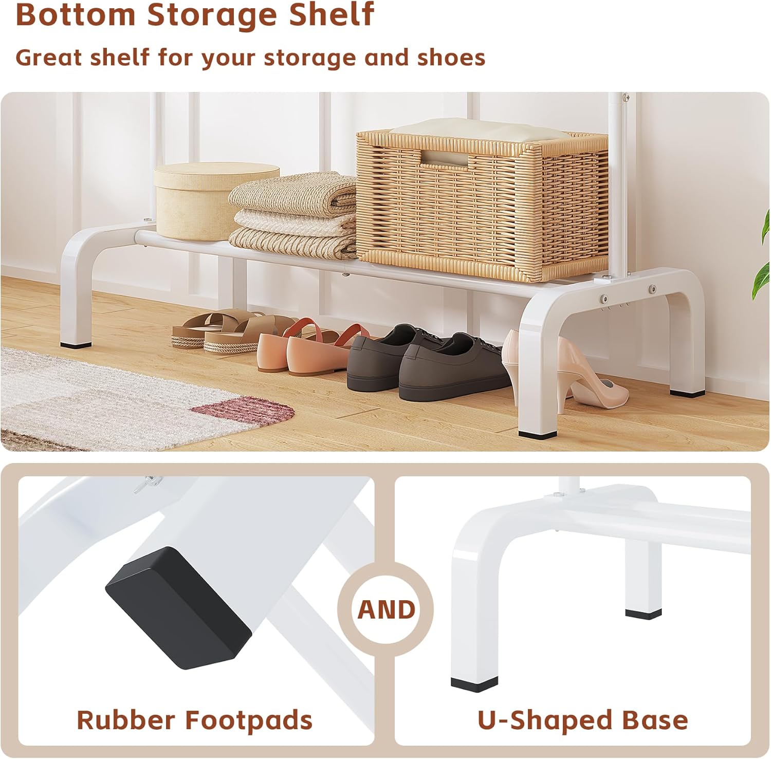 JIUYOTREE Standard Clothes Clothing Garment Rack with Storage Shelves Clothes Organizer for Hanging Clothes Coat Jacket Shirt Sweater Jeans White - Image 6