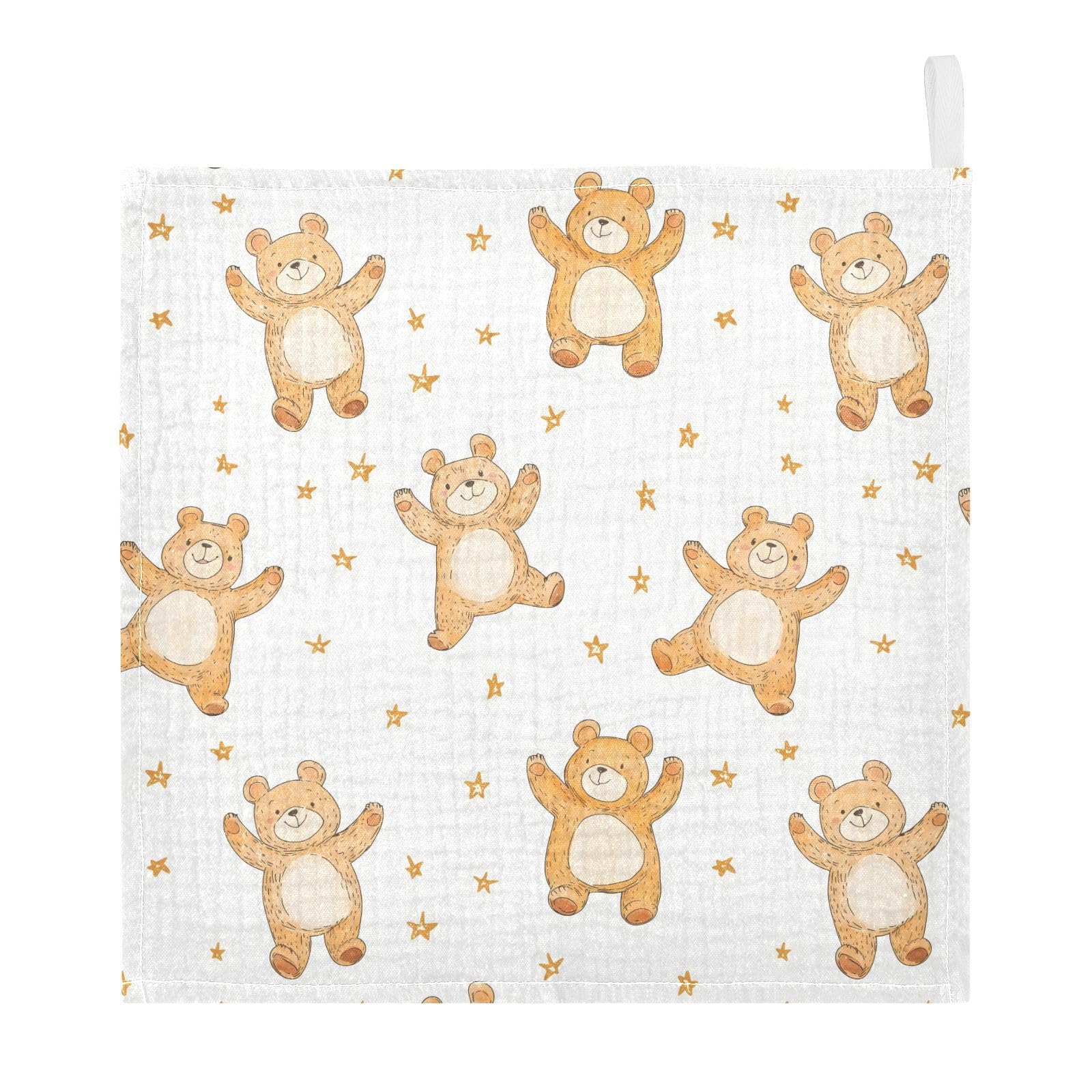 vvfelixl Baby Muslin Washcloths Cute Yellow Dancing Bear Baby Burp Cloths Cotton Babys Face Towel for Newborn Infants Boys Girls Soft and Absorbent 11.8 X 11.8 in, 3 Pack
