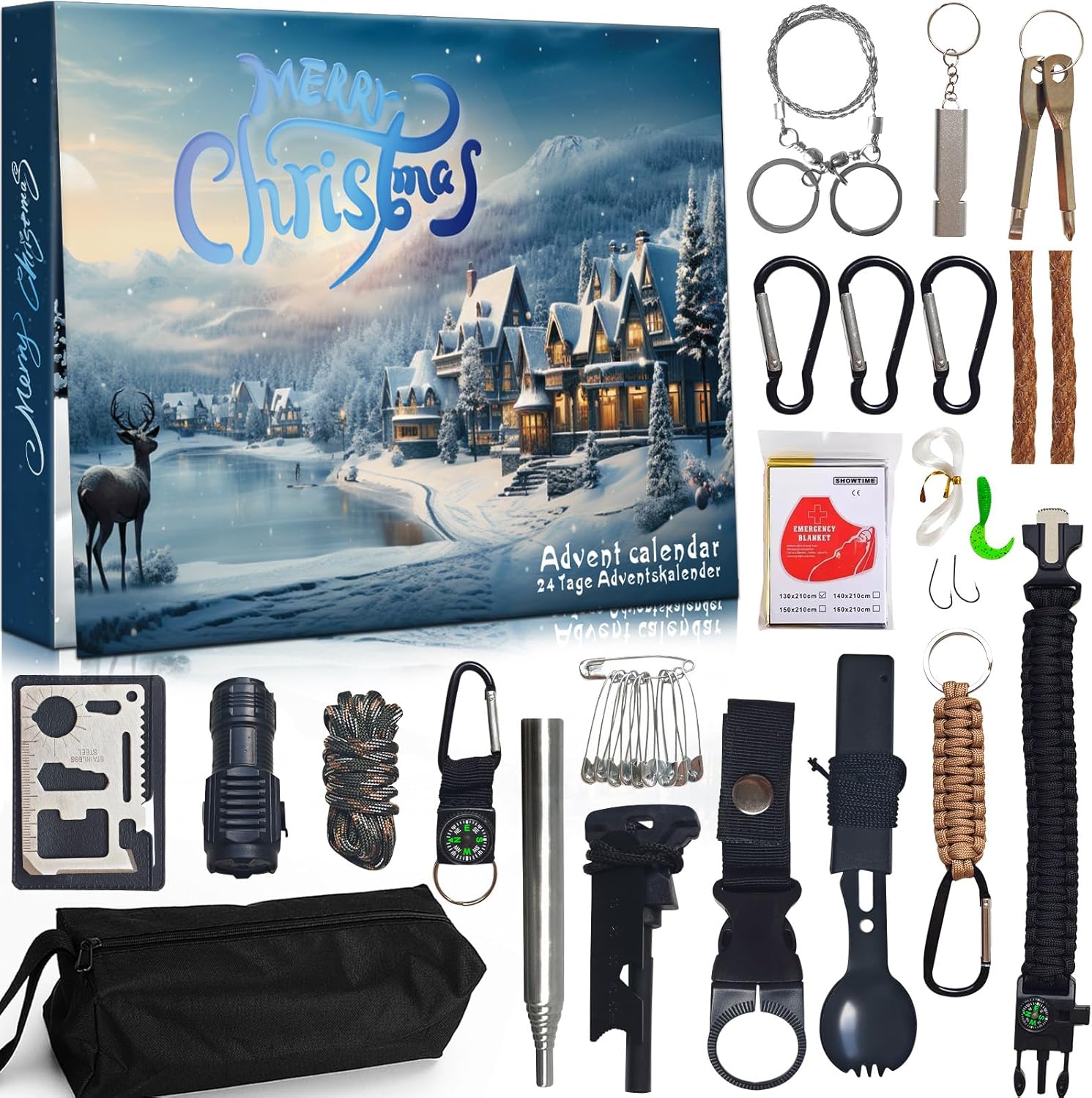 Survival Kit Advent Calendar for Men 2025 – Christmas Countdown Kit with Explorer Tools, Outdoor Survival Gear, Camping Gadgets & Survival, Explorer, and Camping Advent Calendar