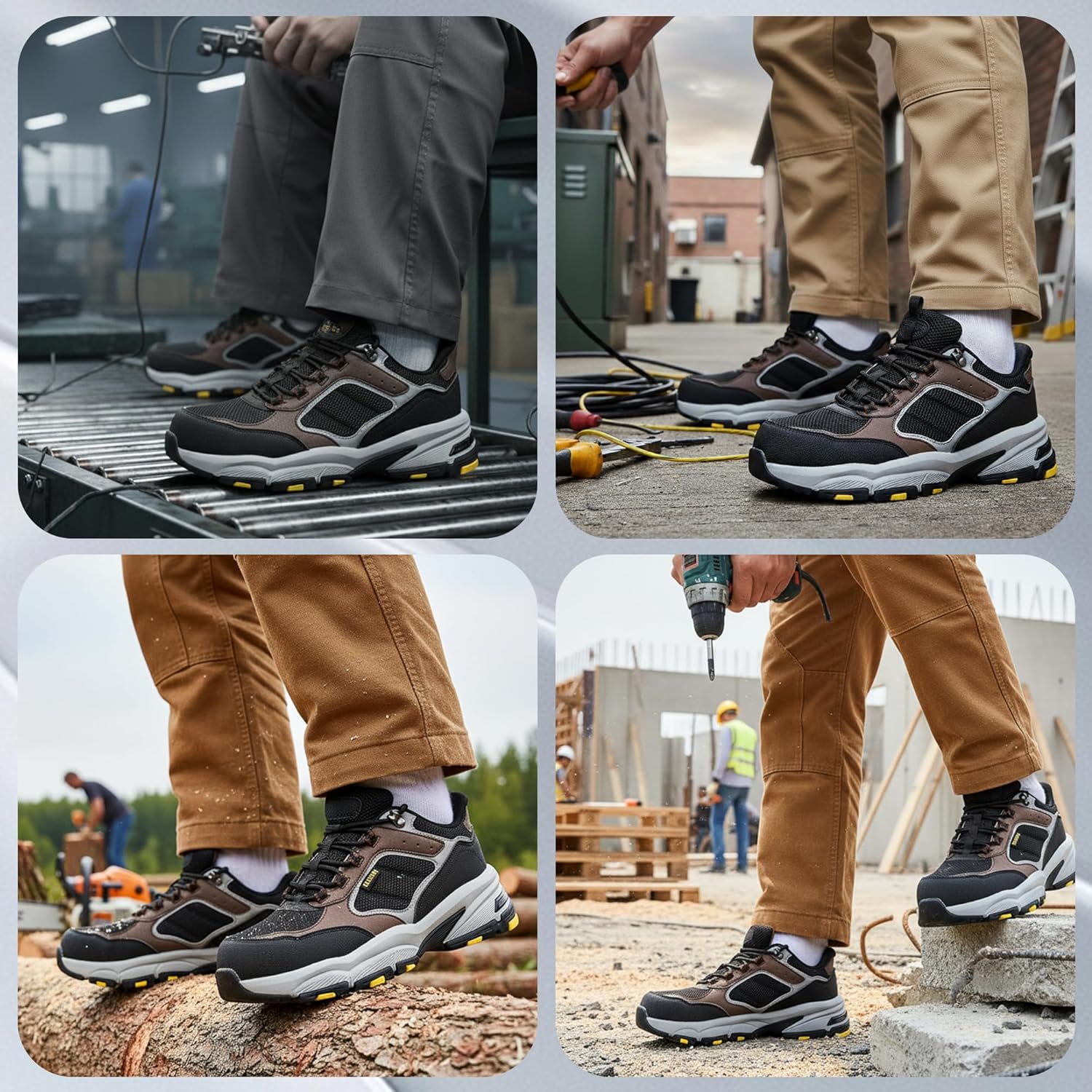 Men's Steel Toe Shoes Comfortable Work Sneakers Shock Absorbing Safety Shoes with Arch Support, Lightweight Non-Slip Puncture Resistant Construction Footwear Breathable Slip On Industrial Shoes - Image 2