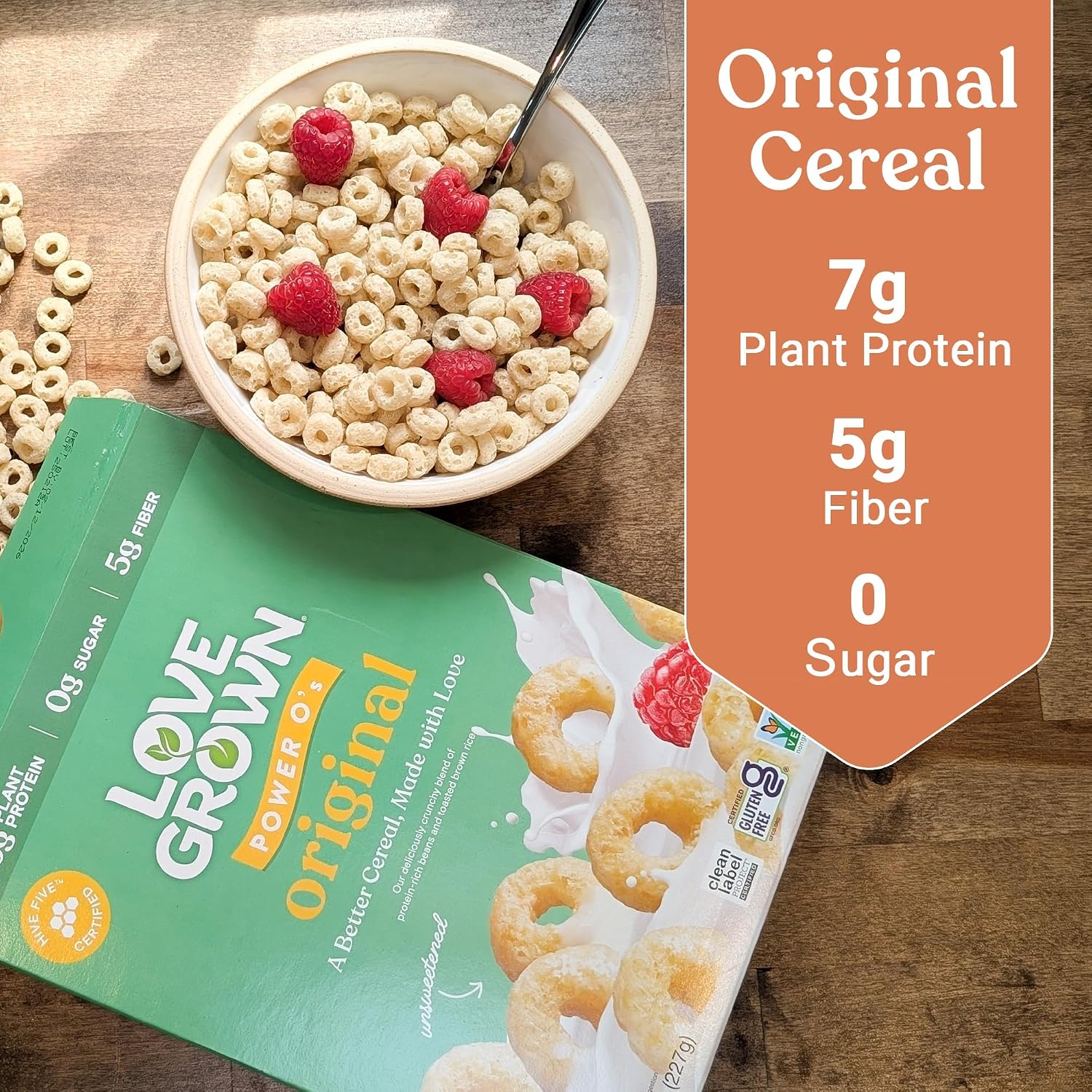 Love Grown Power O’s Original High Protein Gluten-Free Cereal - Vegan, Certified Non-GMO, 0g Added Sugar, High Fiber, Seed-Oil Free - Plant-Based Ingredients, Wholesome Breakfast Cereal - 6 Pack, 8 oz image 5