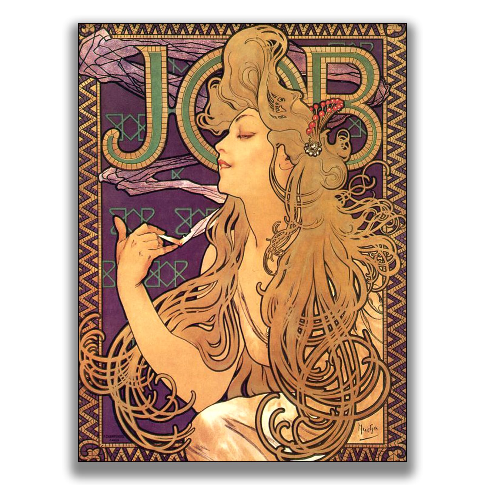 Amazon.com: Alphonse Mucha Canvas Wall Art - Job Cigarette Paper Poster  Print - Vintage French Nouveau Advertisement Painting