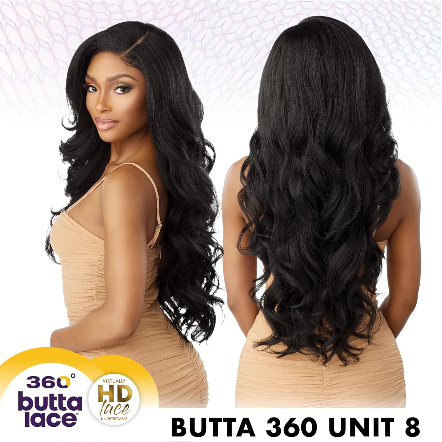 Sensationnel Butta 360 Lace Wigs - Unit 8 Side Wider Parting 360 Degree Lace Glueless Synthetic Preplucked Hairline (1B OFFBLACK)