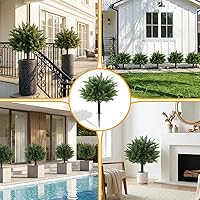 Vista 8 de Juego de 2 topiarios artificiales de ciprés de 24.5 pulgadas, arbustos resistentes a los rayos UV, topiario artificial para exteriores con estaca