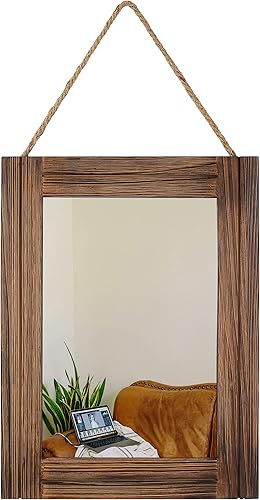 Vista 13 de Espejo decorativo de pared de 12 x 16 pulgadas, espejo rectangular con marco de madera rústica con cuerda para colgar para entrada, dormitorio, baño