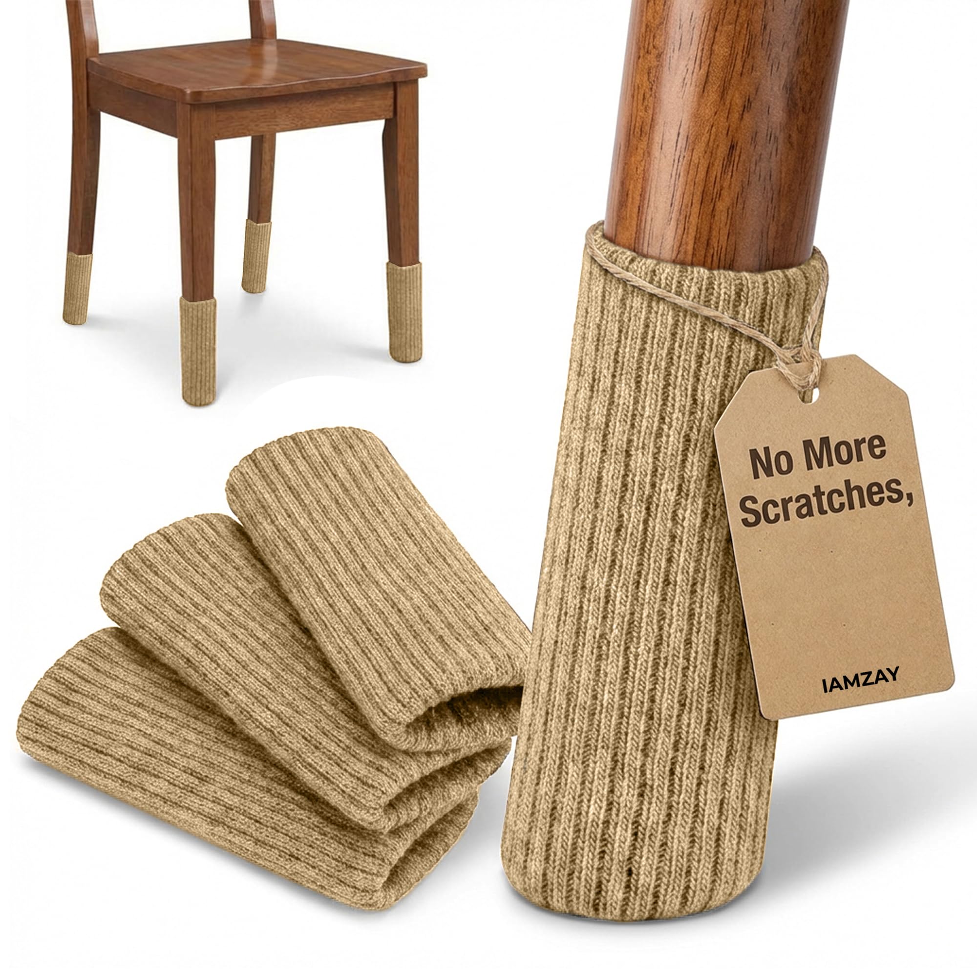 IAMZAY® 48 Pcs Khaki Premium Chair Leg Socks Protectors for Hardwood Floors - Not Falling Off - Easy to Put On - Fits Round and Square Legs - High Elastic Bar Stool Leg Covers - Furniture Pads — image 1