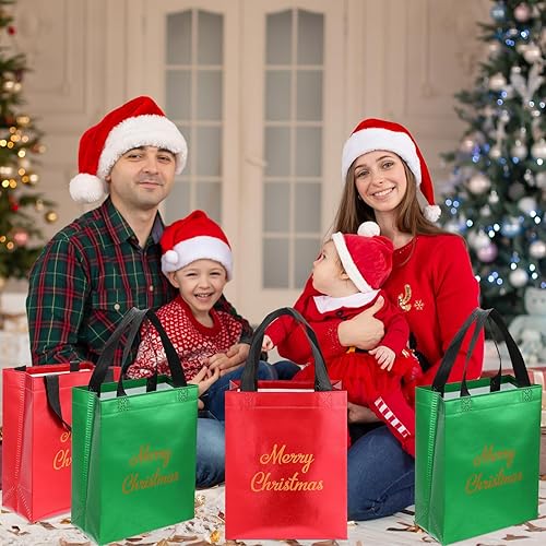 Miniatura 7 de Paterr 60 bolsas de regalo de Navidad brillantes con acabado brillante, no tejidas, reutilizables, holográficas, con asas, bolsas de comestibles