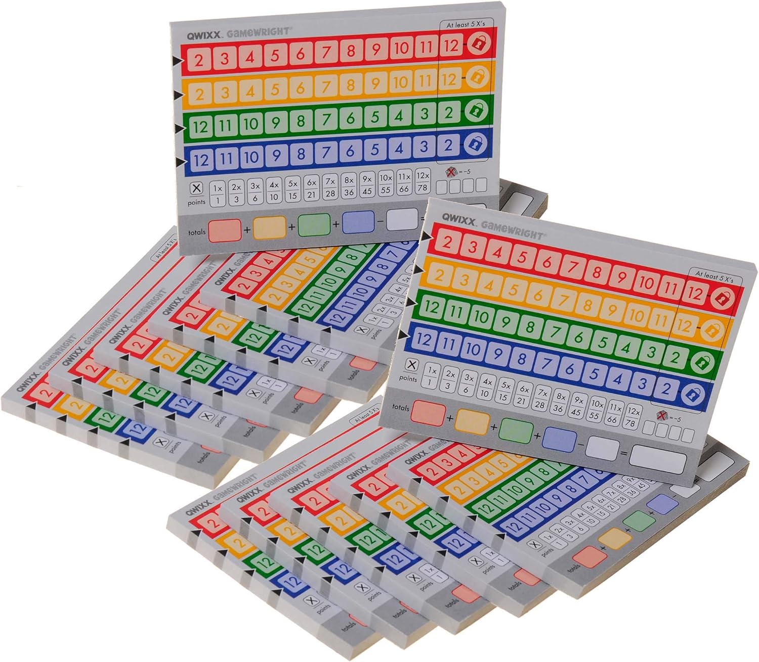QWIXX Score Sheets, 6-Packs, 1,200 Score Sheets, with RED Velvet Drawstring Storage Pouch