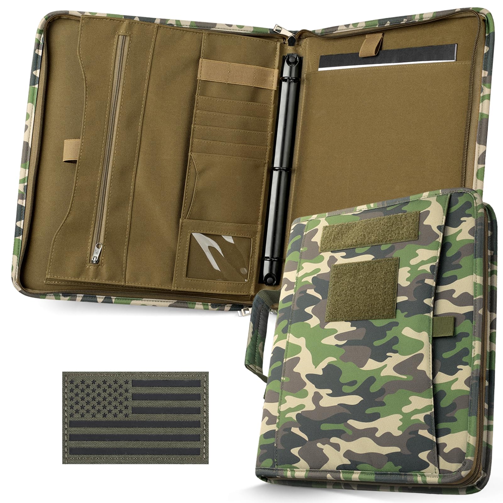 Livans Portfolio Padfolio Binder Detachable 3-Ring Planner, Zip Tactical Notebook Cover with A4 Letter Paper, Multi-Pocket Carry Bag for Gift,