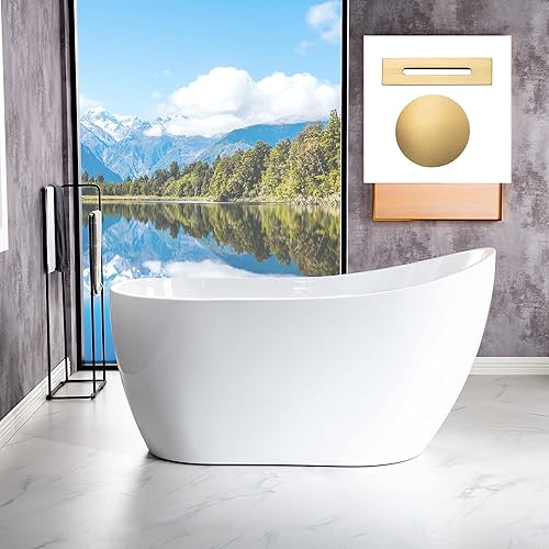 Vista 50 de WOODBRIDGE Bañera de acrílico independiente de 54 pulgadas, bañera negra de remojo contemporáneo con desbordamiento y drenaje negro mate, BTA1807-MB