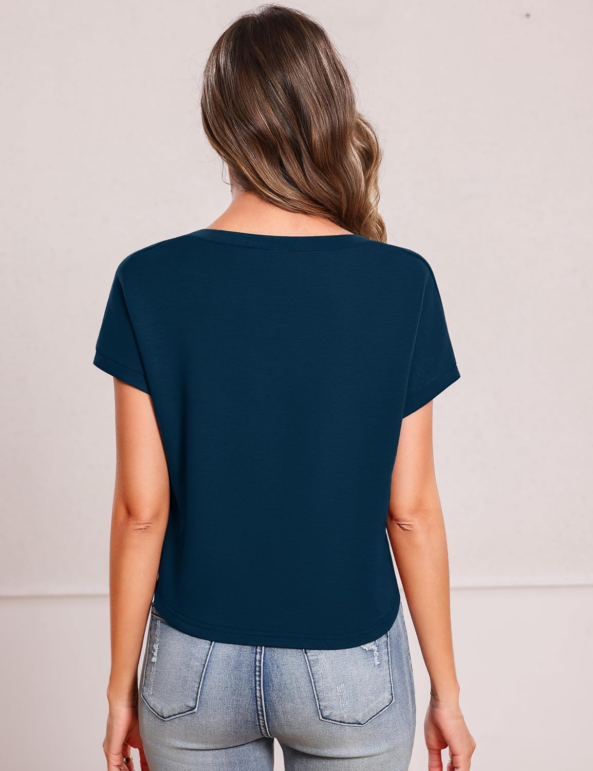 Totatuit Women Cropped T-Shirts Cap Sleeve V Neck Loose Fit Summer Tee Shirts Casual Plain Tops 2026 Trendy Clothes - Image 4