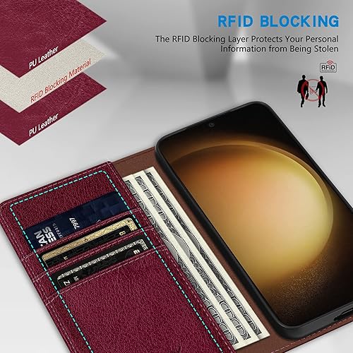 Miniatura 3 de ZZXX Funda tipo cartera para Samsung Galaxy S23 con bloqueo RFID, soporte de ranura para tarjetas, funda protectora de cuero magnético fuerte con